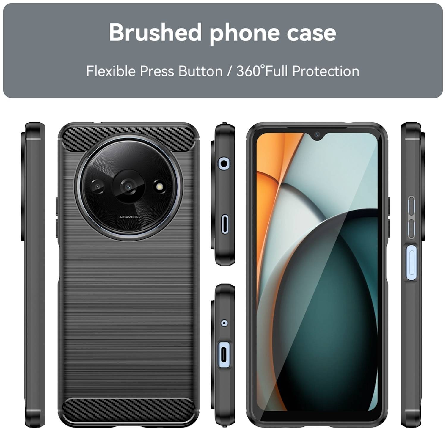 Für Xiaomi Redmi A3 Schock Carbon Textur TPU Handy Tasche Case Schwarz