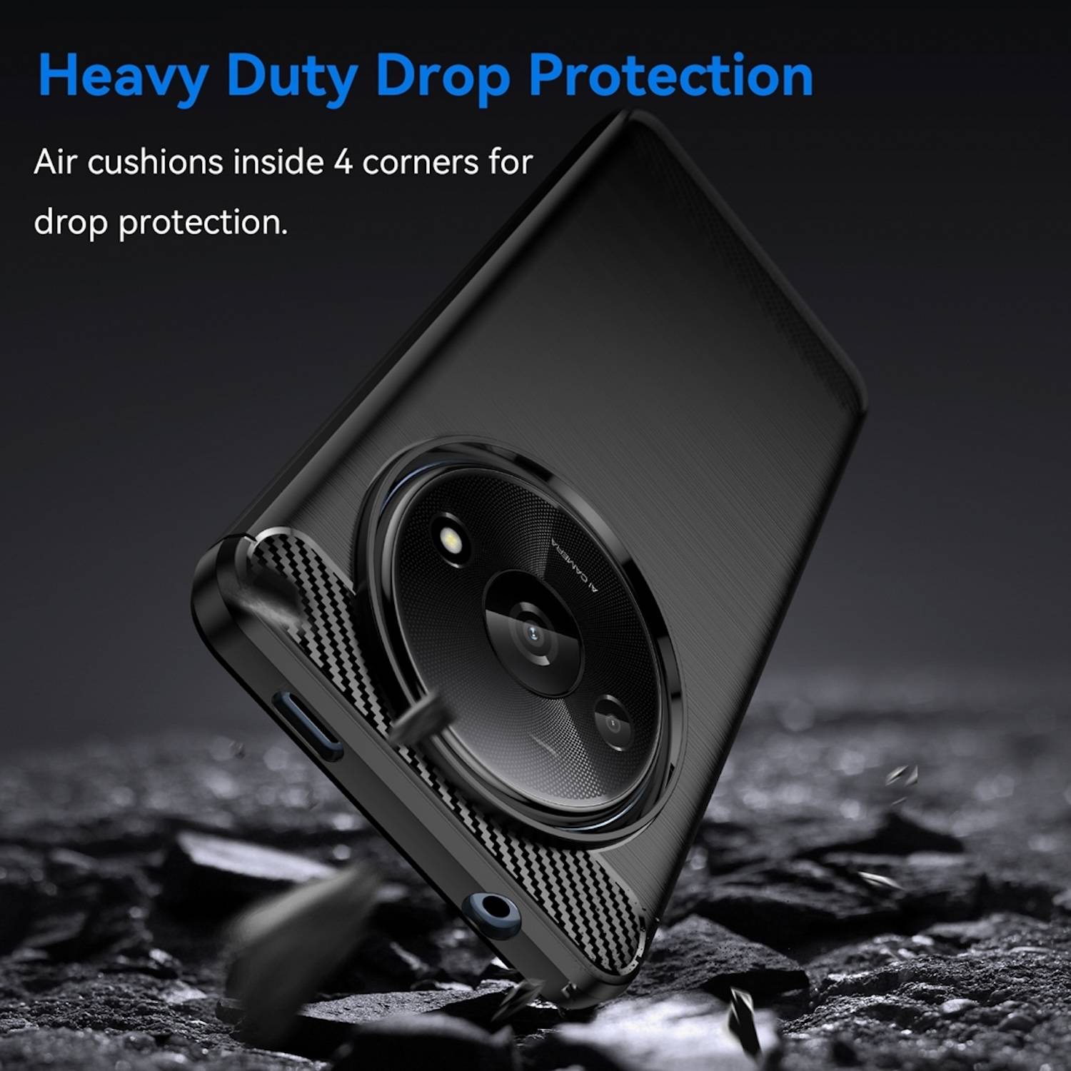 Für Xiaomi Redmi A3 Schock Carbon Textur TPU Handy Tasche Case Schwarz