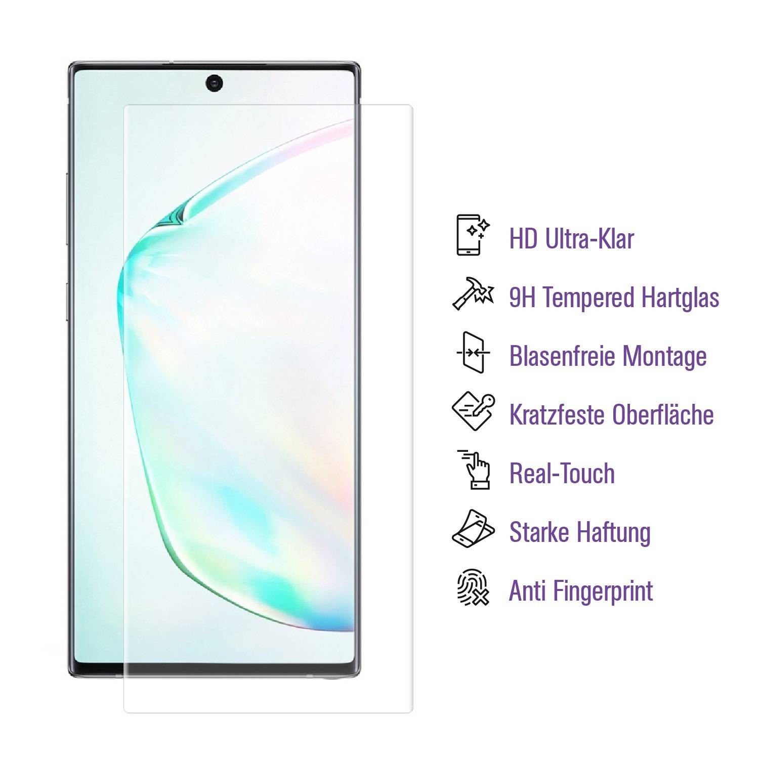 5x 9H Panzerglas für Samsung Galaxy Note 10 Plus Full-Screen HD klar UV-Liquid Tempered Hartglas Displayschutz Schutzglas Screen-Protector