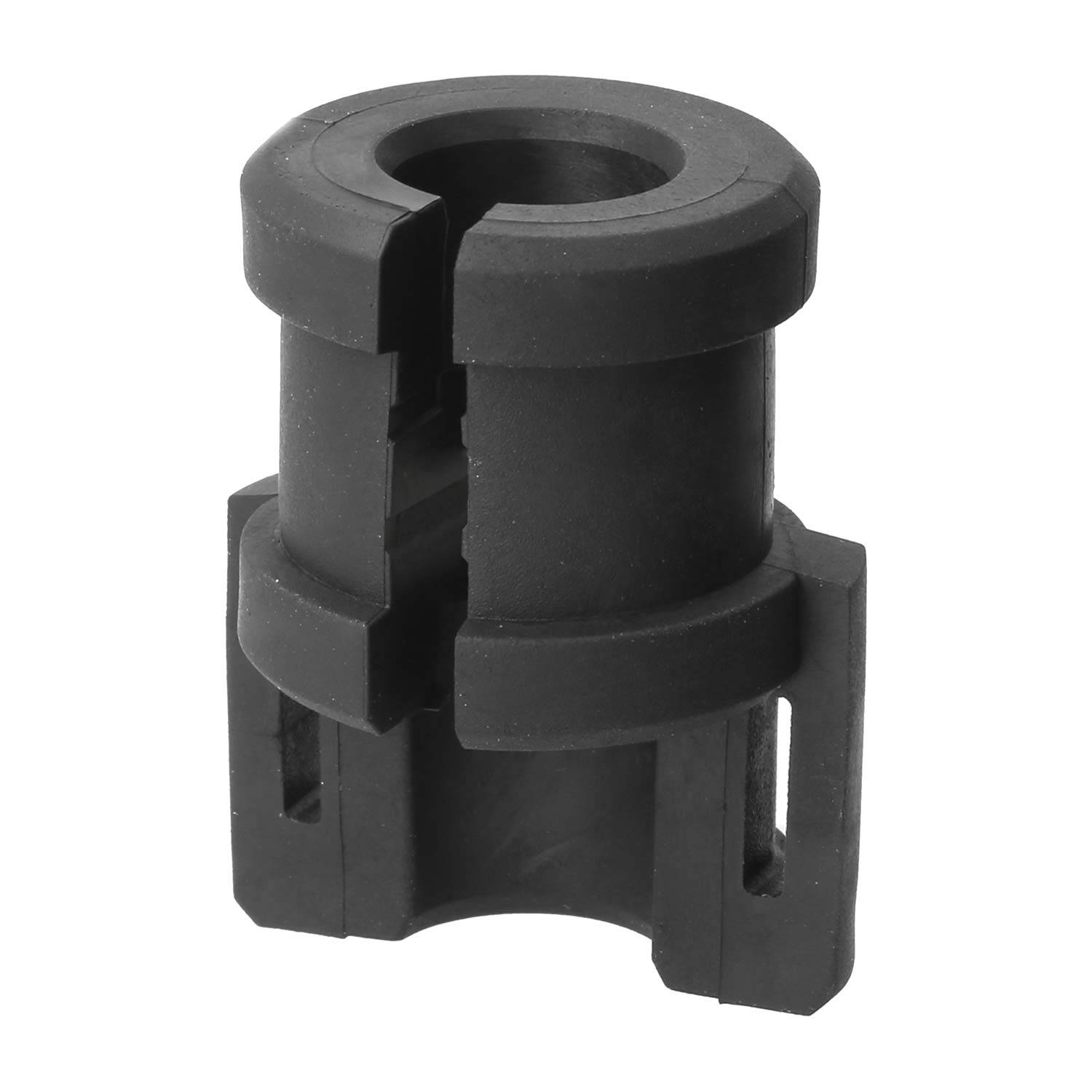 Eine schwarze Gummidurchführung mit einer kreisförmigen, geteilten Konstruktion und vier rechteckigen Öffnungen, die häufig zum Schutz von Kabeln oder Schläuchen in Maschinen verwendet wird.