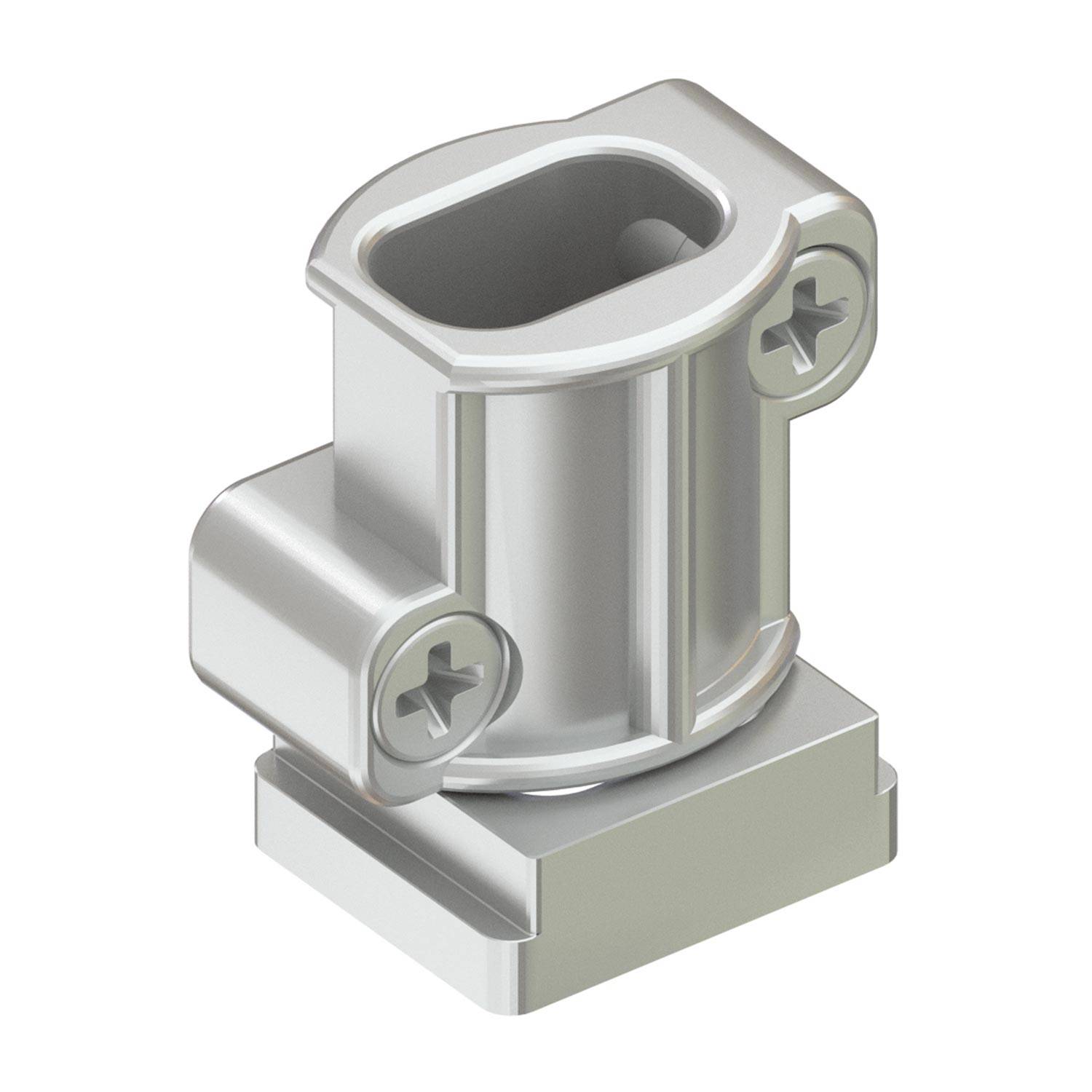 Eine Metallhalterung mit zylindrischer Oberseite und Montagebasis, ausgestattet mit zwei sichtbaren Schrauben, konzipiert für strukturelle Unterstützung.