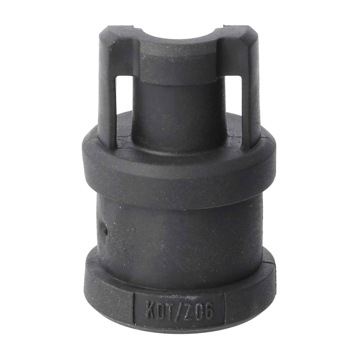 Ein schwarzer Socketadapter, zylindrisch mit gerillten Kanten, ausgelegt für die Anpassung verschiedener Socketgrößen. Werkzeugcode 'KDT206' ist sichtbar.