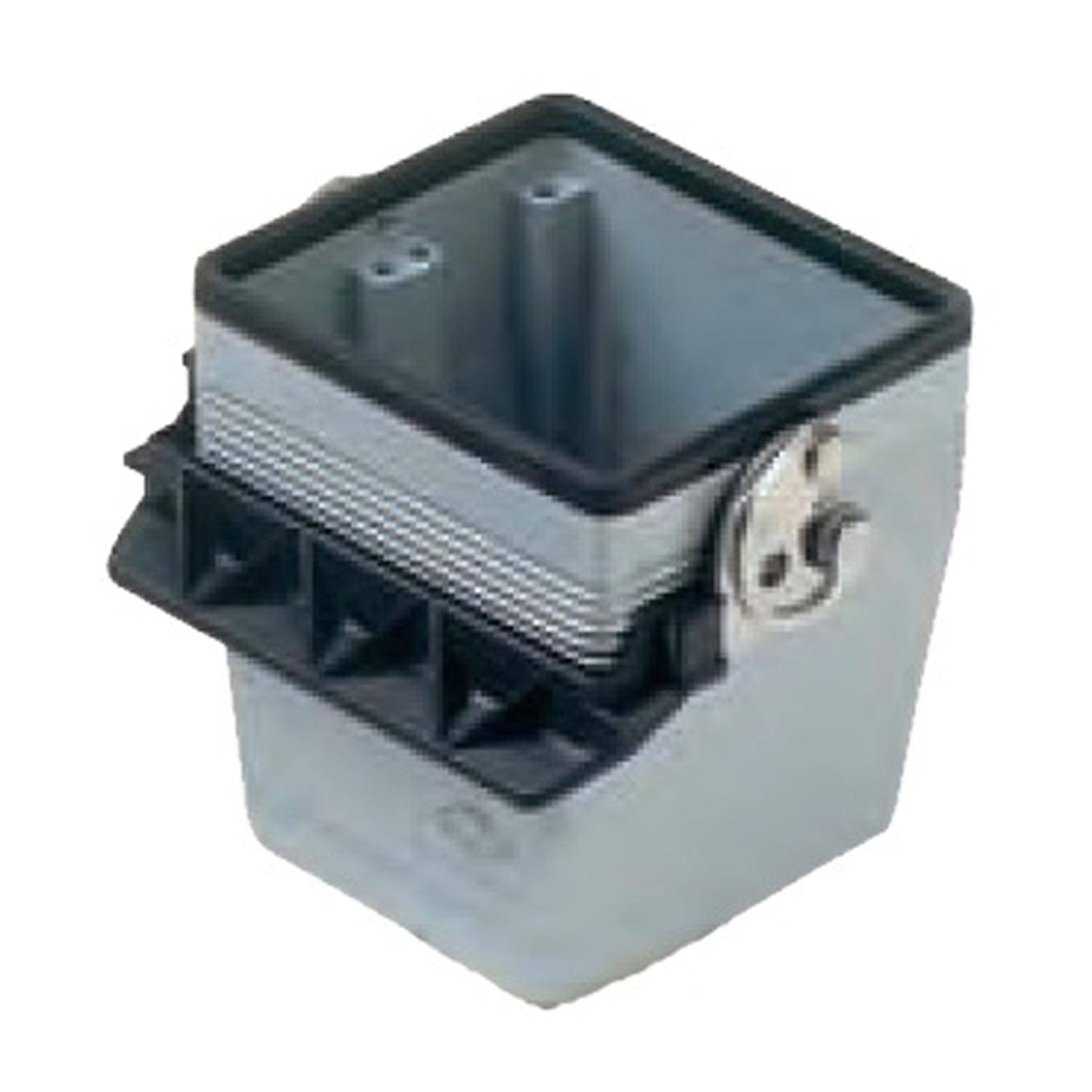 Ein graues elektrisches Verbindungsblock mit mehreren Anschlüssen und einem Verriegelungsmechanismus.