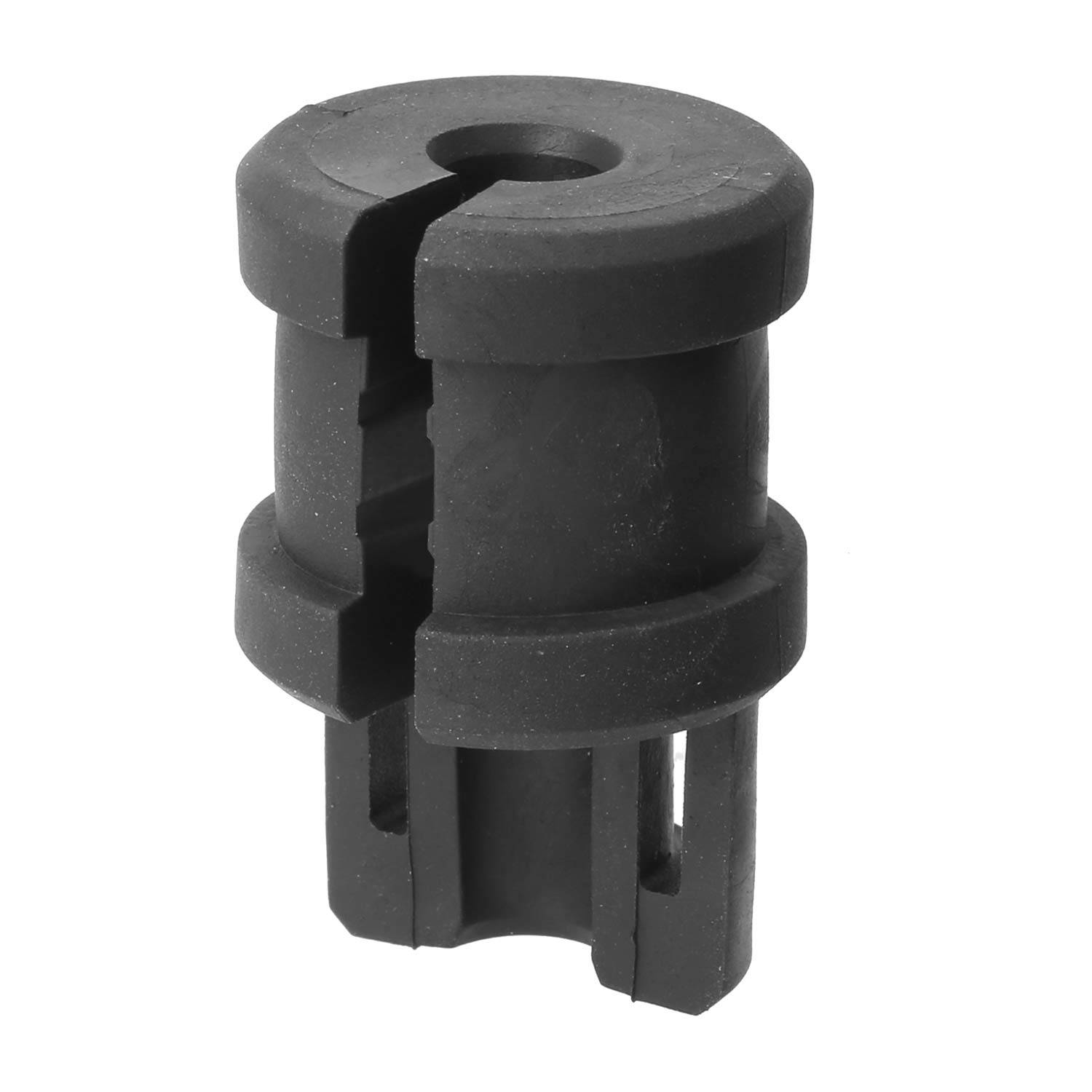 Eine schwarze Kunststofftülle mit einer geschlitzten Öffnung und zylindrischer Form, die zum Schutz von Kabeln beim Durchgang durch Metallpaneele entwickelt wurde.