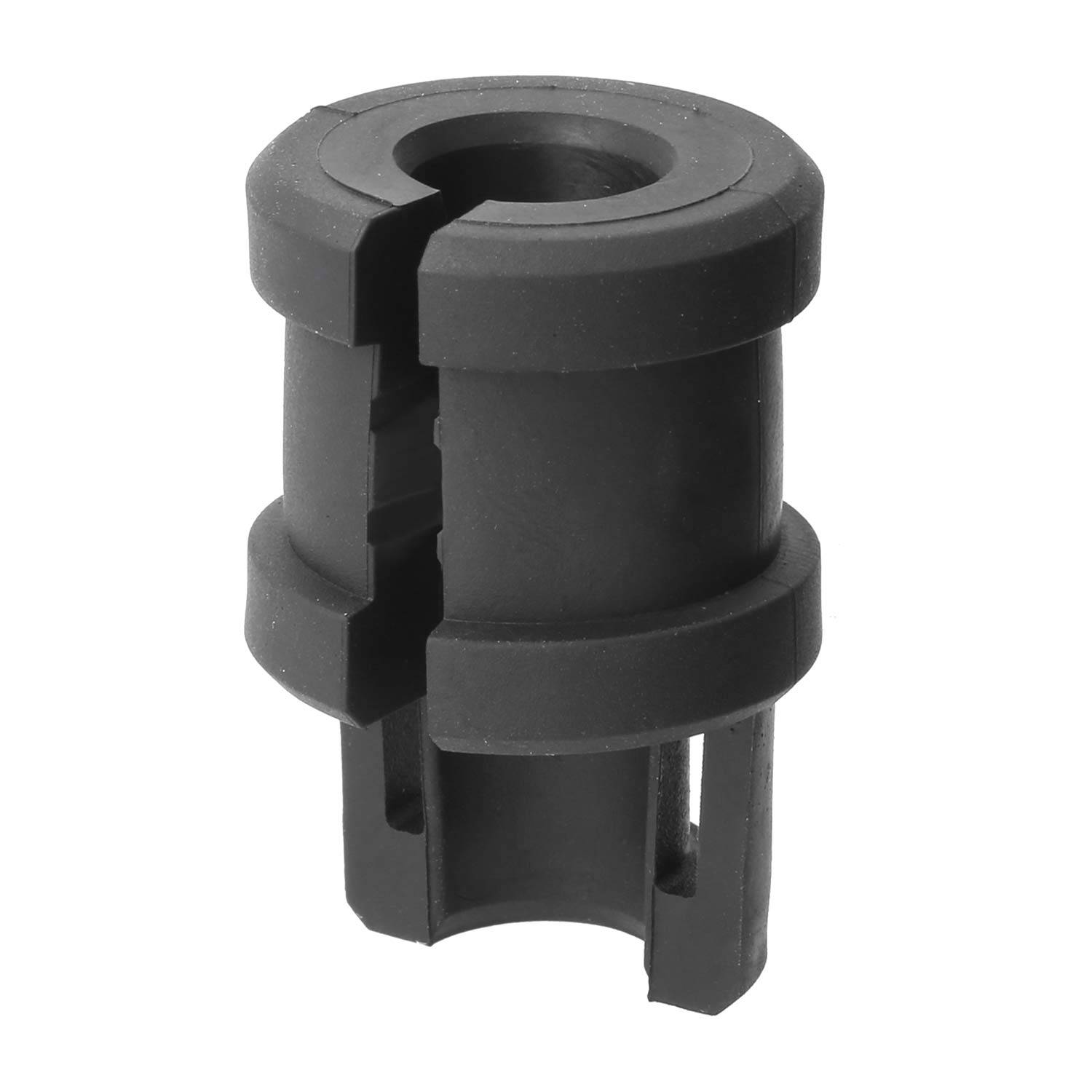 Eine schwarze Gummidurchführung mit Schlitzdesign, die eine zentrale Öffnung zur Kabelabschirmung und Installation in Platten oder Gehäusen aufweist.