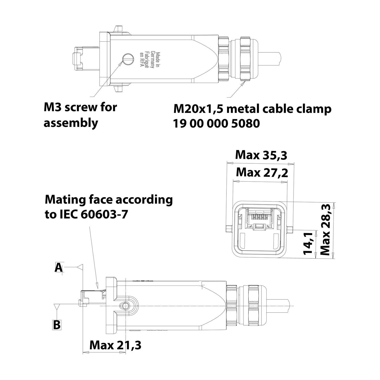 09451151560 HARTING RJ45 Industrial Steckverbinder-Set Stift gerade, 8-polig, Schneidklemmanschluss (IDC-Kontakte)
