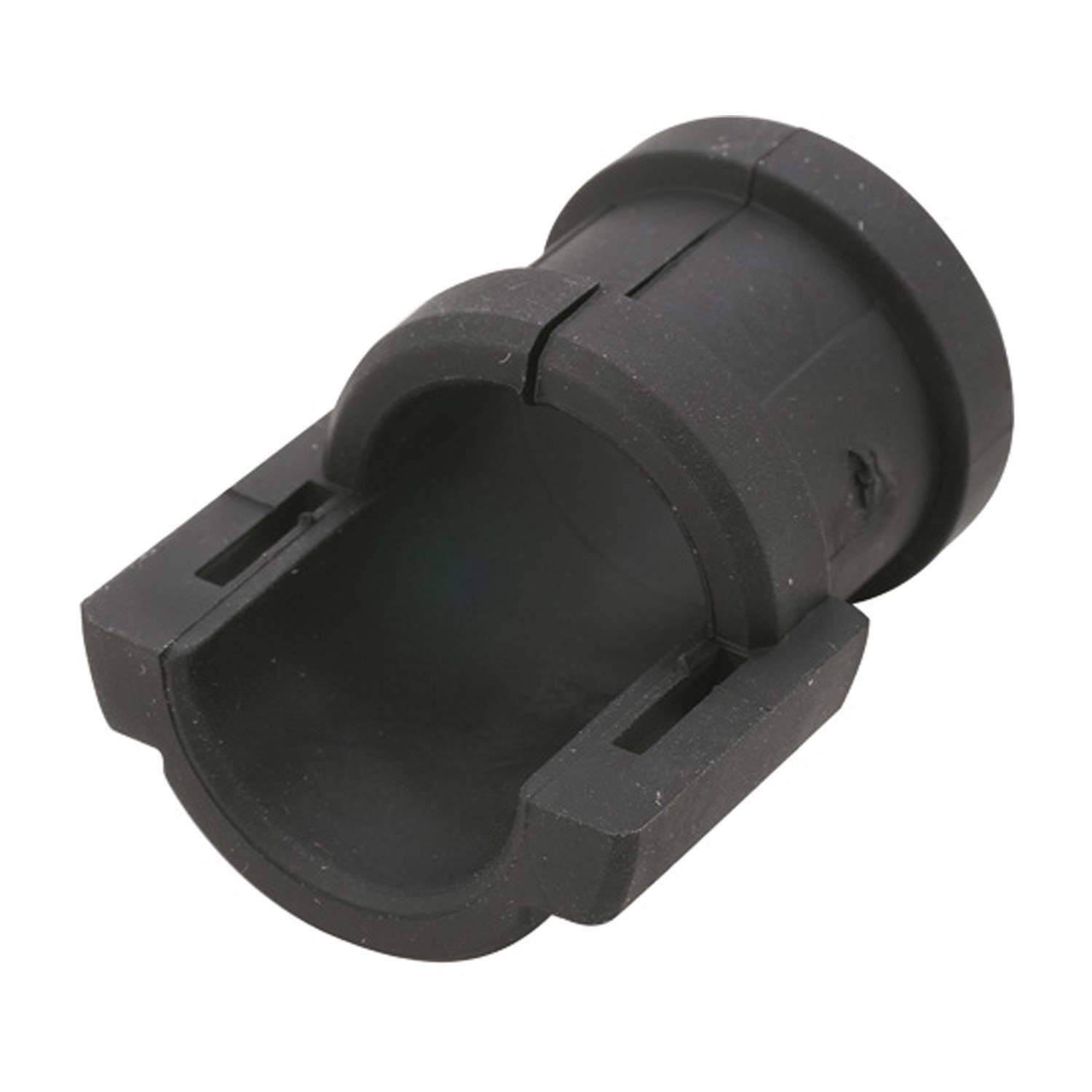 Ein schwarzer, zylindrischer Kunststoff-Rohranschluss mit offenen Enden und einer geteilten Konstruktion für einfache Befestigung an Rohren oder Schläuchen.