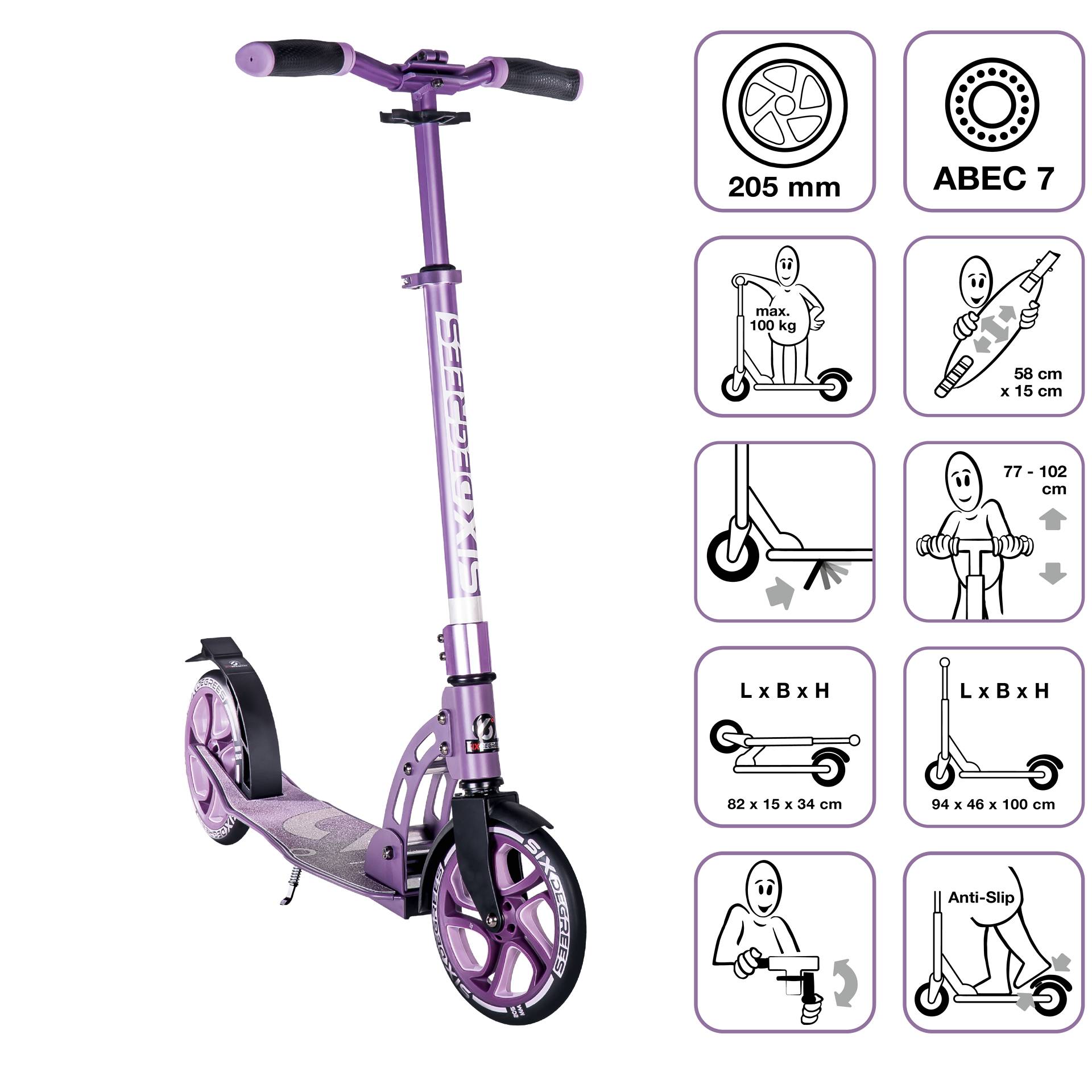 SIX DEGREES Aluminium Scooter 205 mm lila