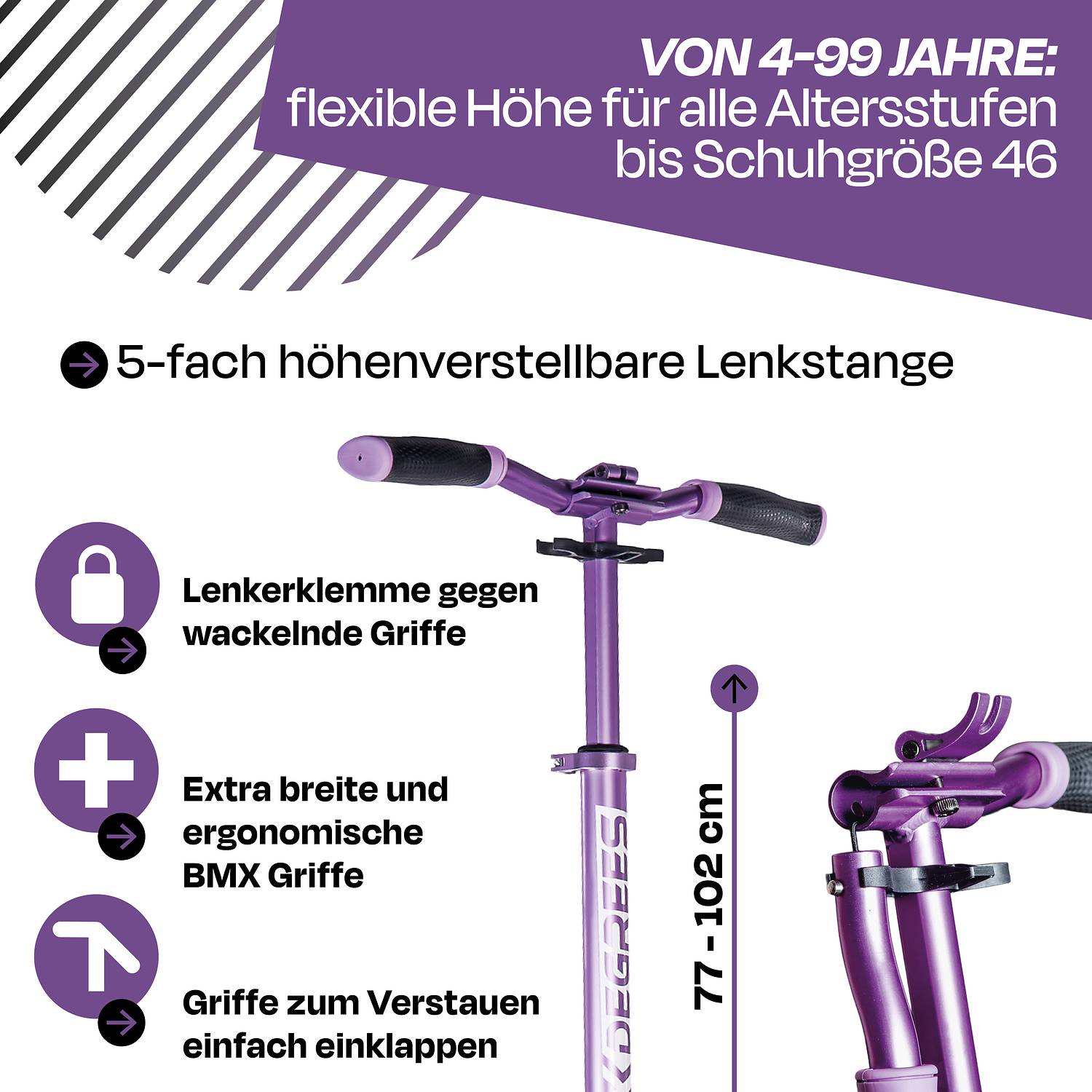 SIX DEGREES Aluminium Scooter 205 mm lila