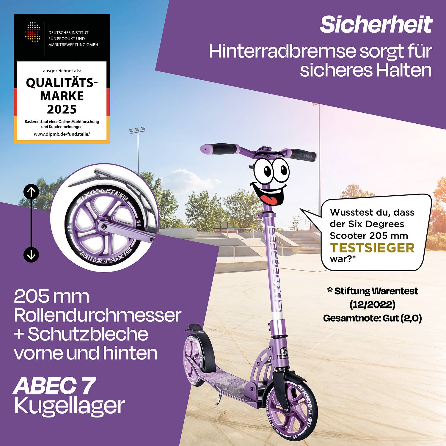 SIX DEGREES Aluminium Scooter 205 mm lila