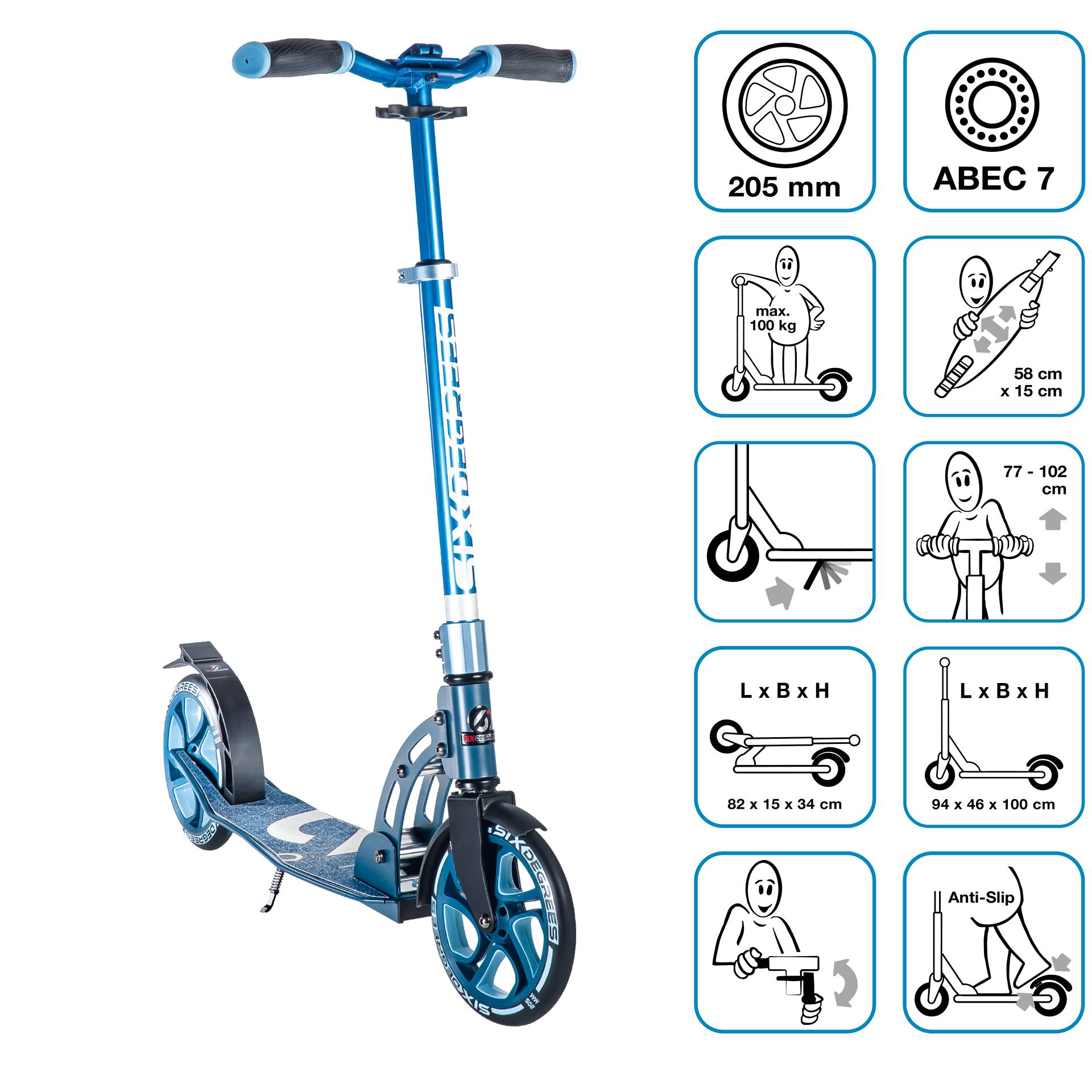 SIX DEGREES Aluminium Scooter 205 mm blau