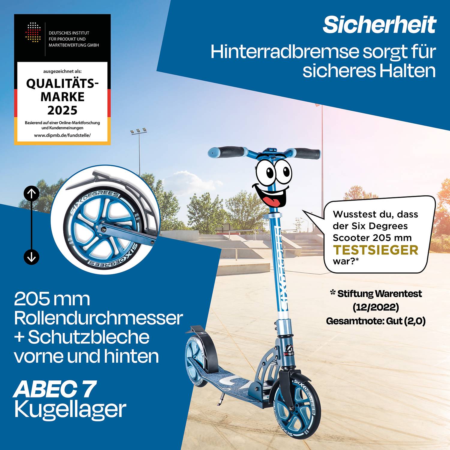SIX DEGREES Aluminium Scooter 205 mm blau