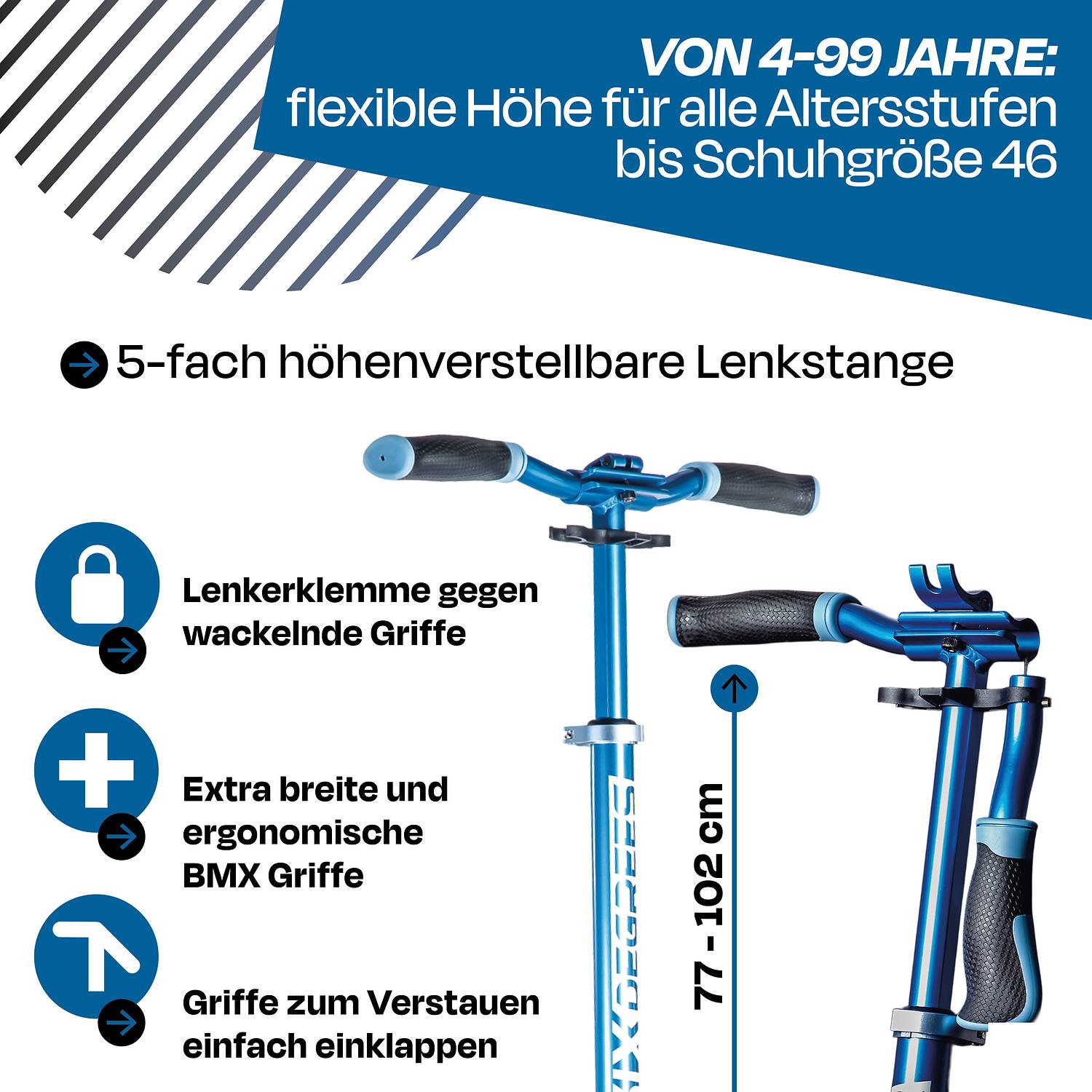 SIX DEGREES Aluminium Scooter 205 mm blau