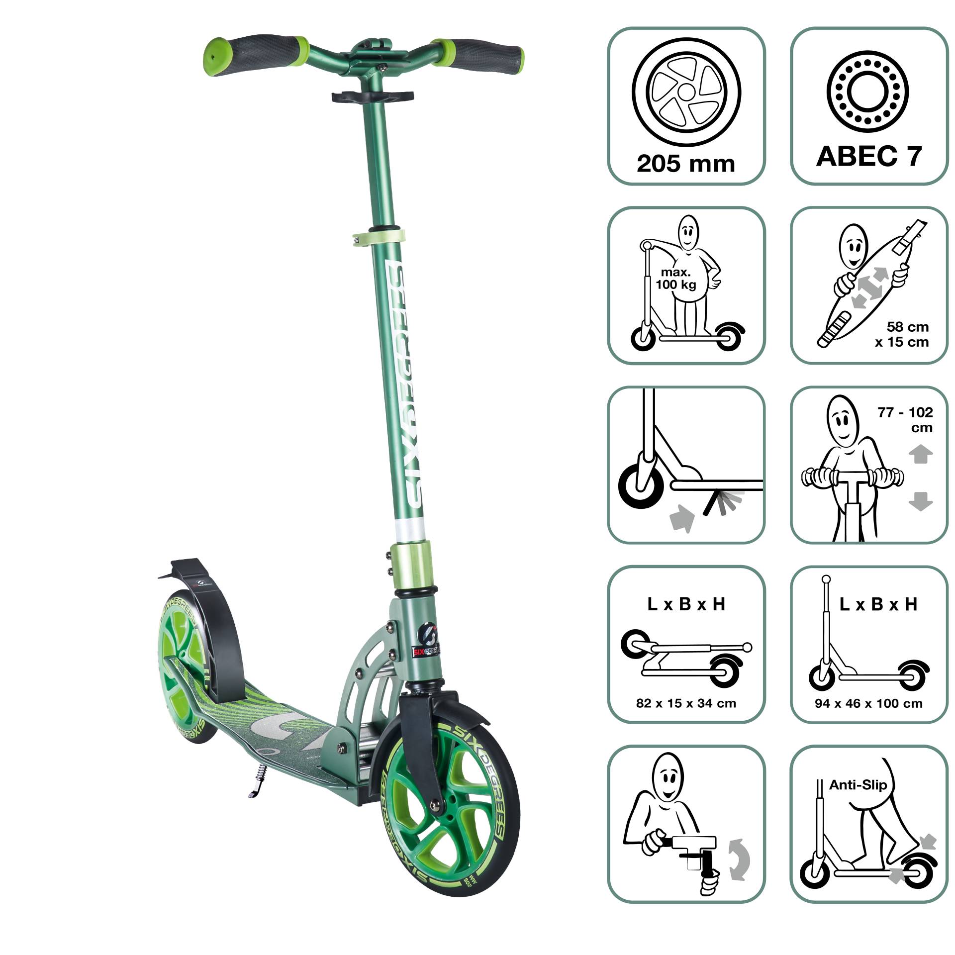 SIX DEGREES Aluminium Scooter 205 mm grün
