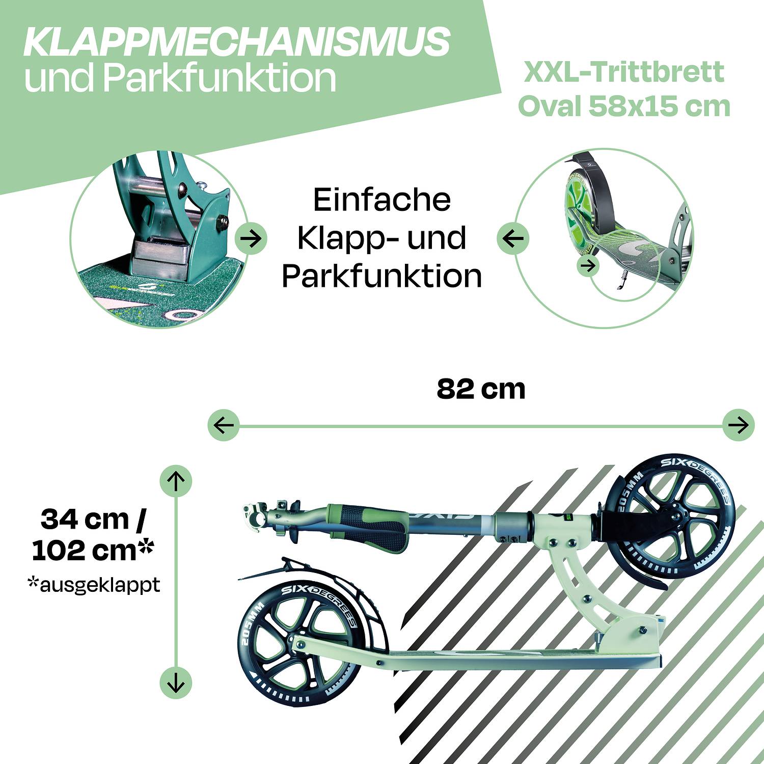 SIX DEGREES Aluminium Scooter 205 mm grün