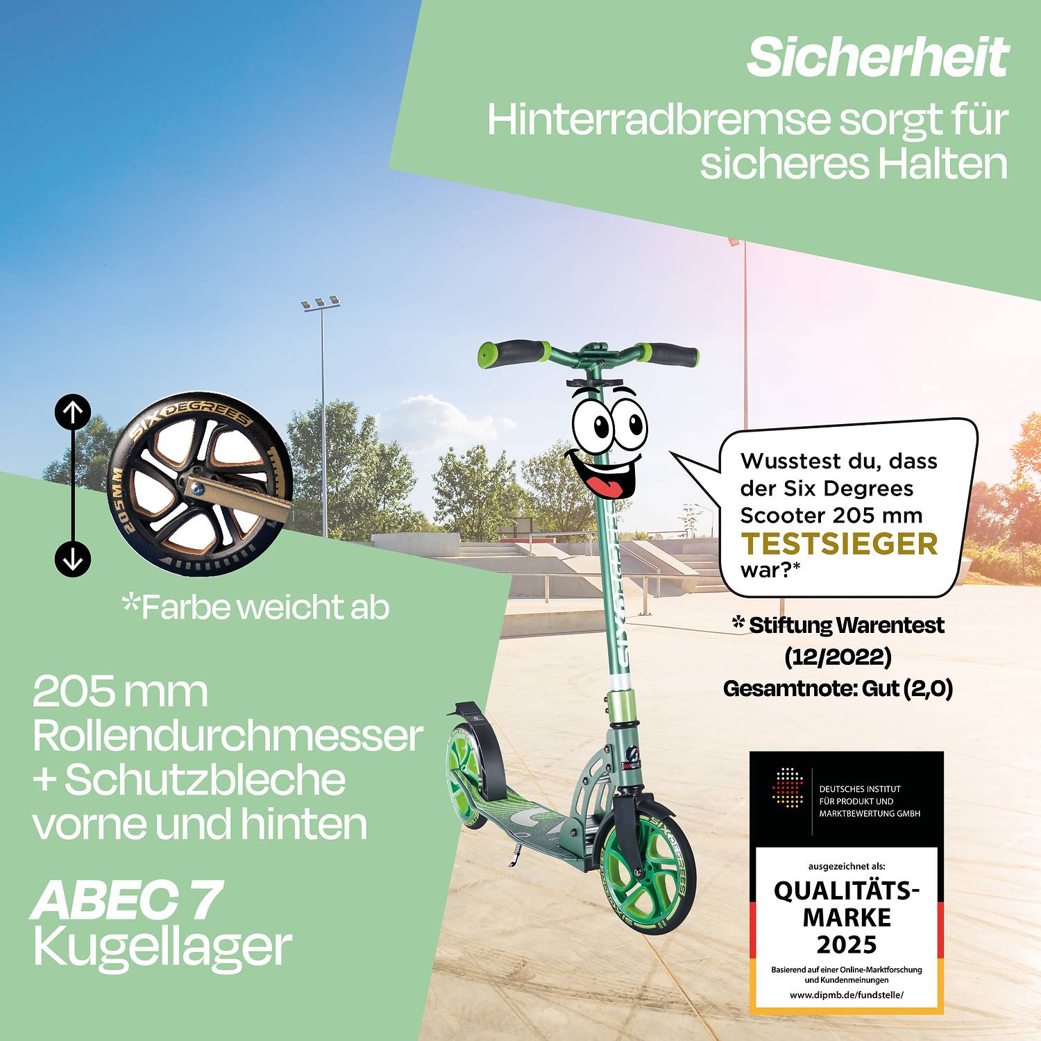 SIX DEGREES Aluminium Scooter 205 mm grün