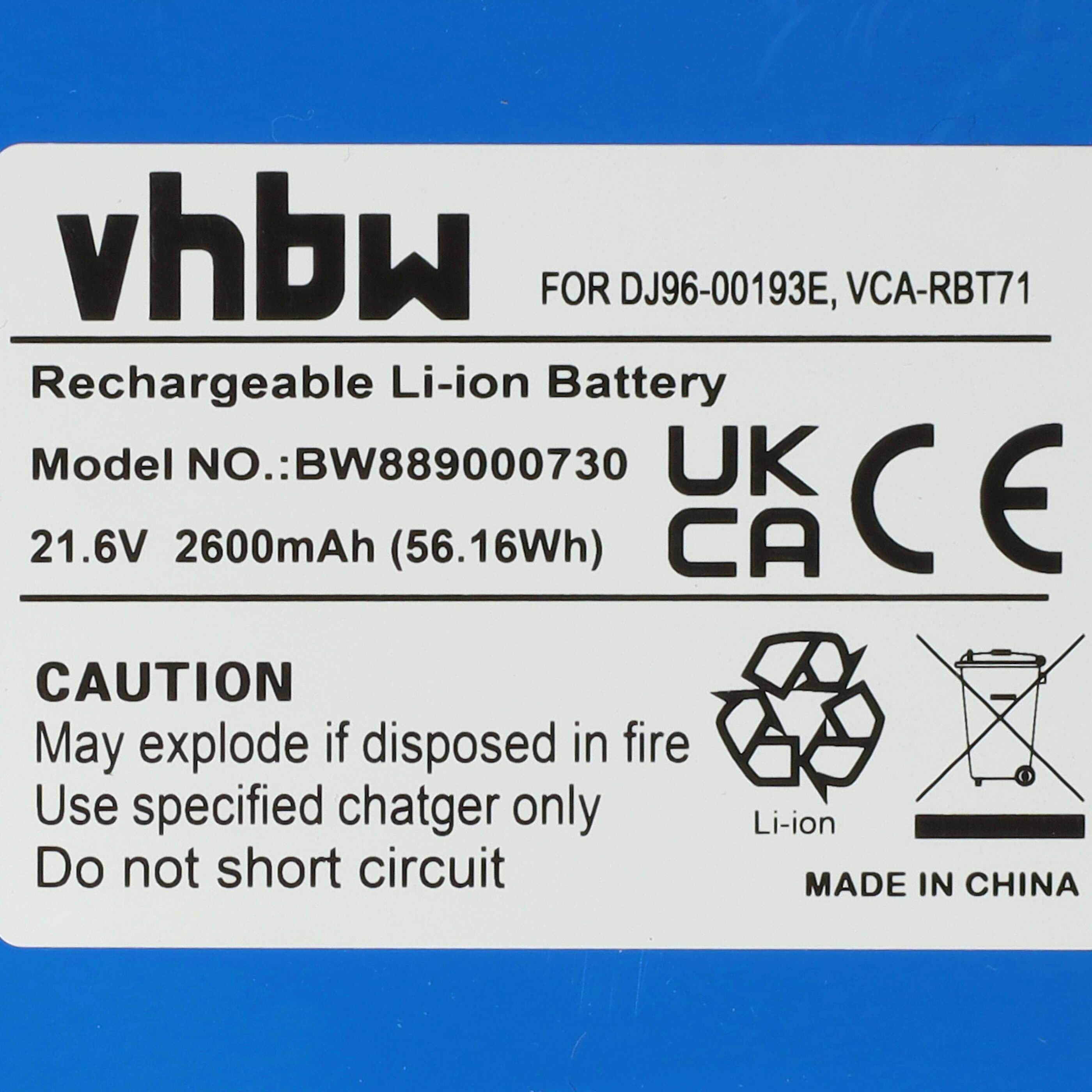 vhbw Akku kompatibel mit Samsung Powerbot VR1AM7010U5/AA, VR1AM7010U5 / AA Saugroboter (2600 mAh, 21,6 V, Li-Ion, ohne Gehäuse)