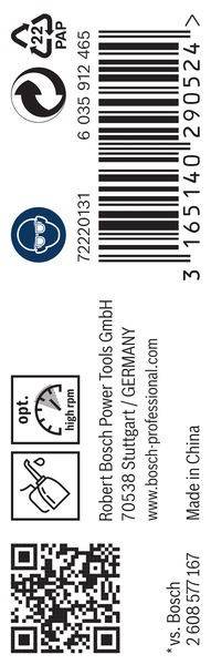 Extra' Opt. Hohe U/min, Bosch Power Tools GmbH, Stuttgart/Deutschland. Barcode 72225 123815.