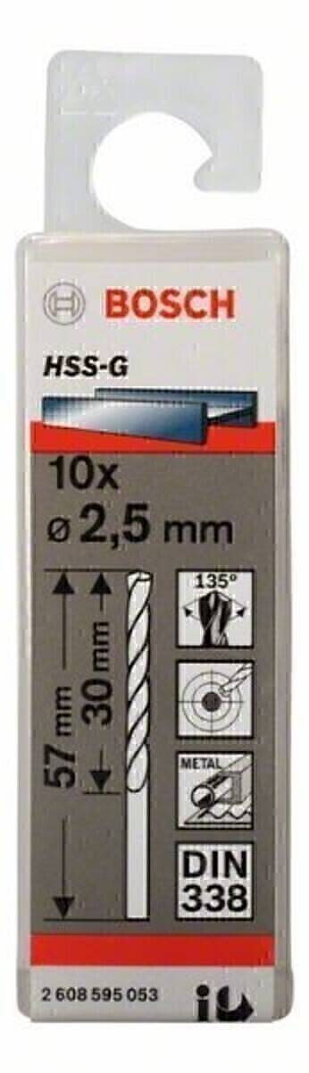 Bohrbitverpackung mit Spezifikationen: Menge 10, Durchmesser 2,5 mm, Spitzenwinkel 135°.