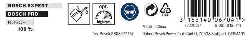 Sicherheitssymbol einer Person mit Schutzbrille auf der rechten Seite, links mit einem Tachografen-Grafik, die '12.200 U/min' anzeigt, was ein Geschwindigkeitslimit signalisiert.