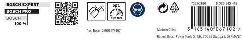 Symbole zeigen: geringer Wasserverbrauch, optimaler Hochtouren-Tacho, Person mit Sicherheitsbrille und teilweise Kontaktinformationen.