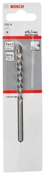 Ein Metallbohrer in Verpackung mit einem rot-weißen Etiketthintergrund.