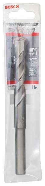 Ein Nahaufnahmebild einer Metallbohrerspitze in einer durchsichtigen Kunststoffverpackung. Die Verpackung verfügt über ein rot-weißes Etikett mit Barcode-Details.