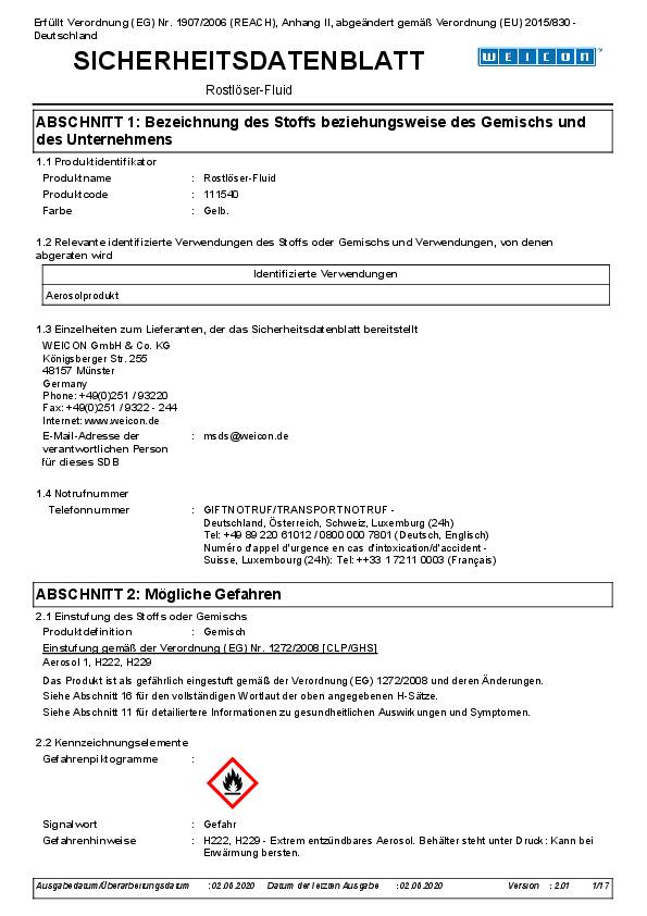 Rostlöserfluid 400 ml NSF H1 Spraydose WEICON