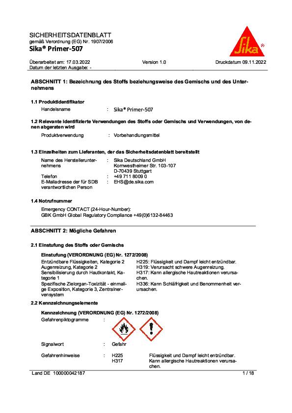 Primer 507 lösemittelhaltig schwarz 250ml Dose SIKA