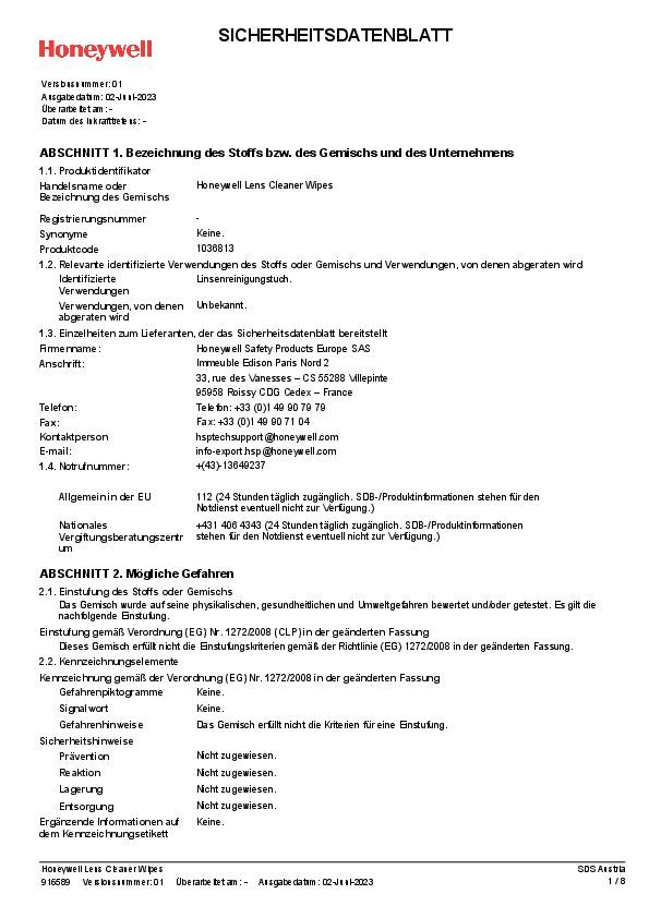 Brillenreinigungstücher Honeywell Clear® Plus L130xB60mm 100 St.1 Pk.à 100 St.