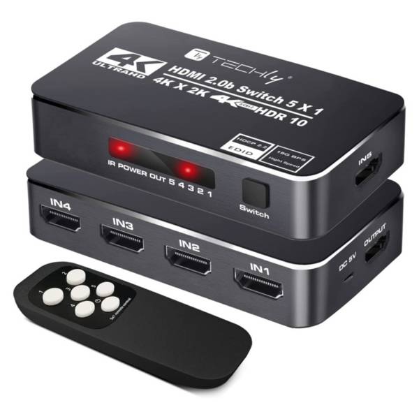 Techly 4K 5in 1out HDMI 2.0b Switch -- HDR HDCP2.2 mit Fernbedienung SALE Multimedia 4K 5in