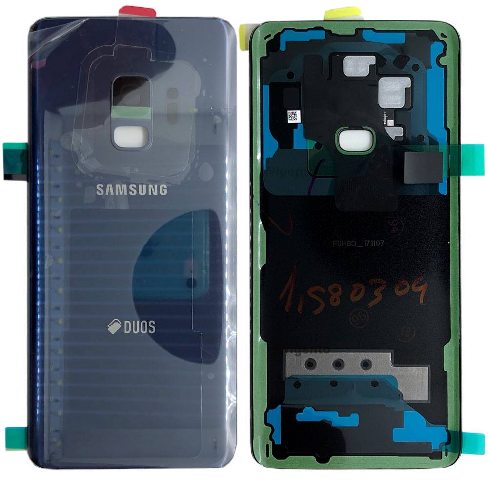 Samsung GH82-15875B Akkudeckel Deckel für Galaxy S9 Duos + Klebepad Blau Blue Neu