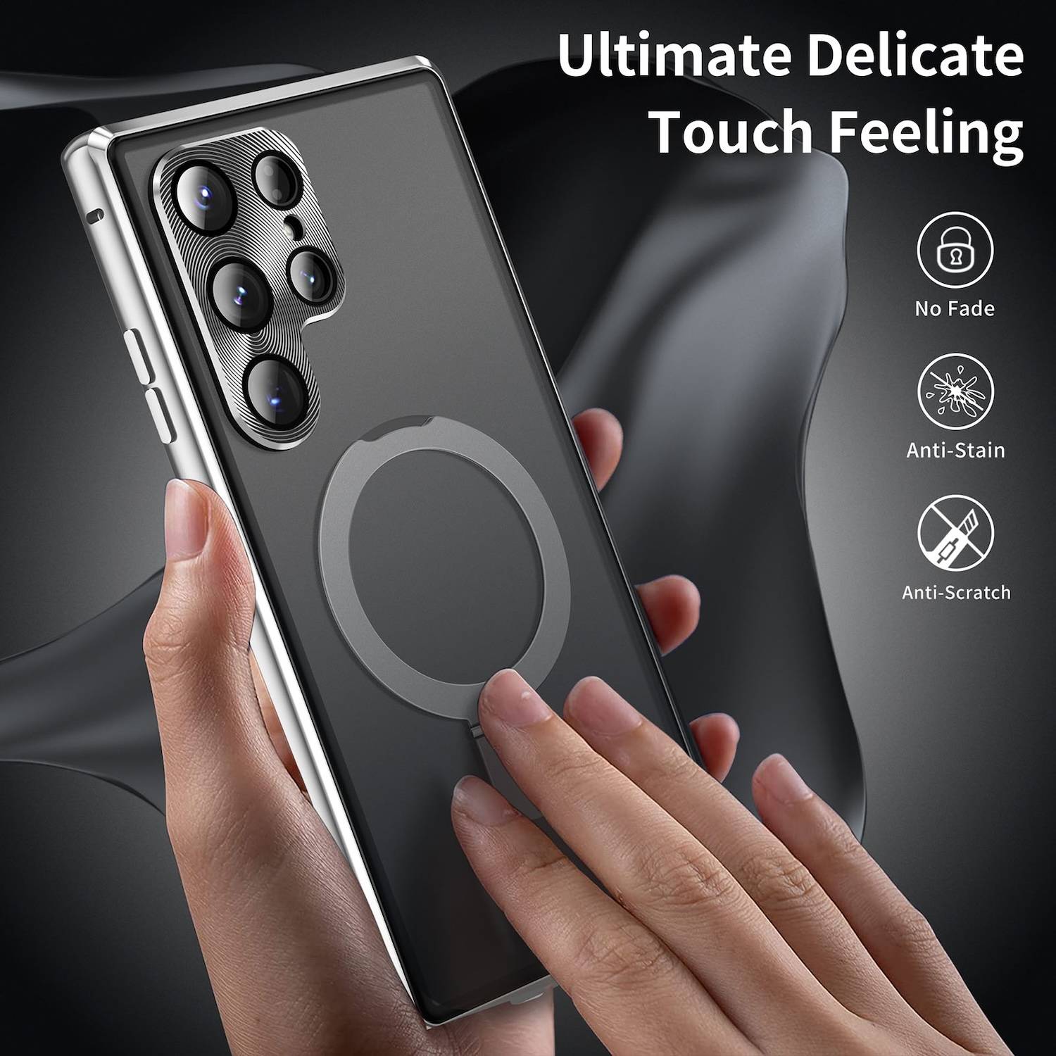 Für Samsung Galaxy S24 Ultra Full Cover MagSafe Magnet Ring / Glas Hülle Handy Tasche Bumper Silber