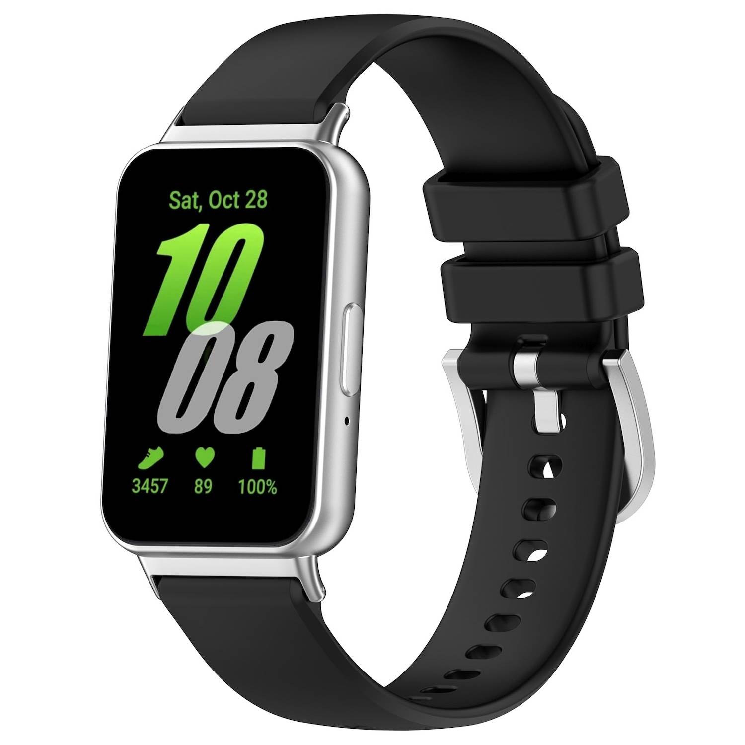 Für Samsung Galaxy Fit 3 hochwertiges Silikon Armband Metall Connector Schwarz