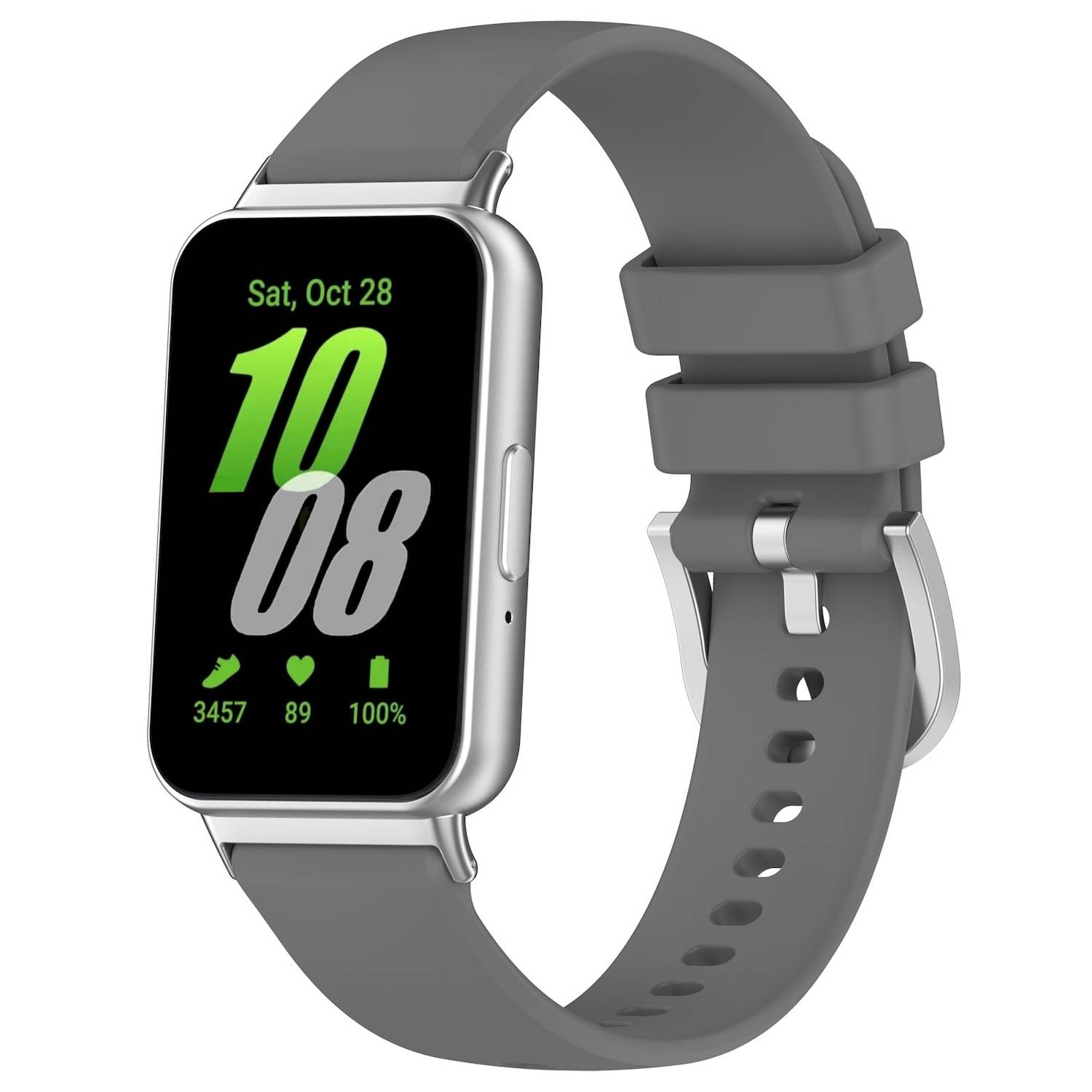 Für Samsung Galaxy Fit 3 hochwertiges Silikon Armband Metall Connector Grau