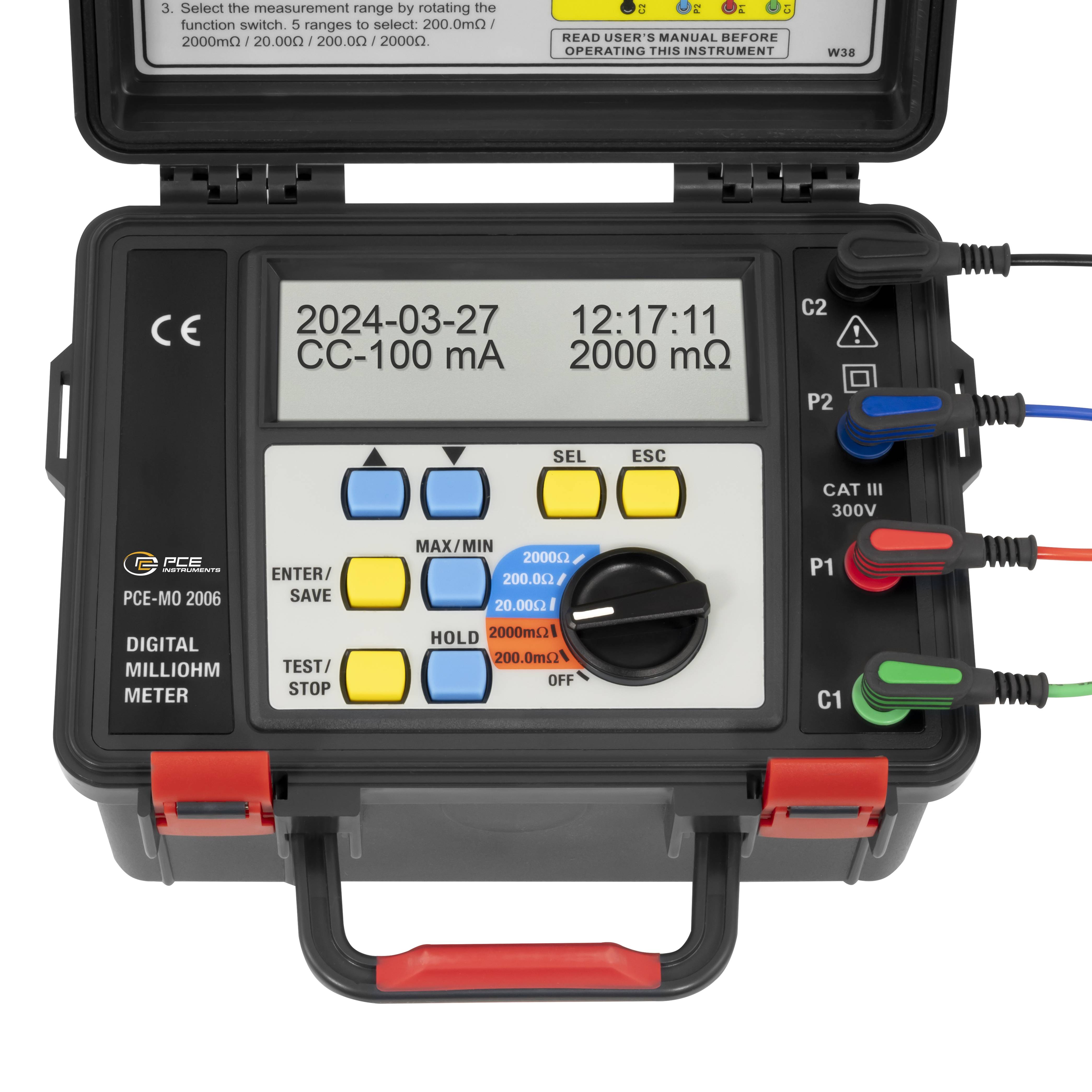PCE Instruments Ohmmeter PCE-MO 2006 4-Leiter-Messmethode |0 mΩ … 2.000 Ω |5 wählbare Messbereiche |MAX MIN HOLD |IP65