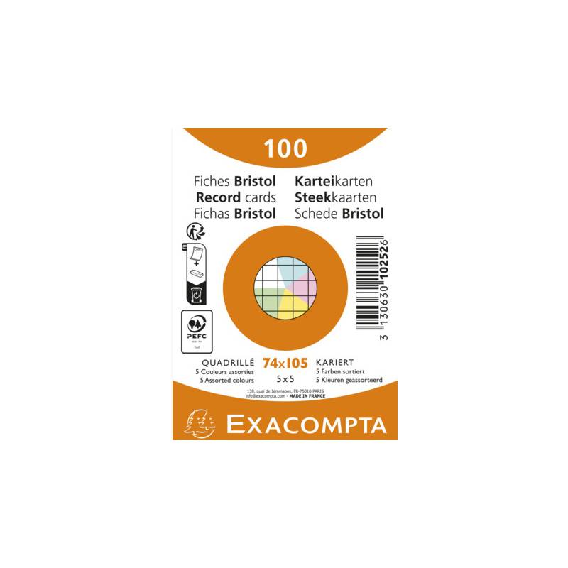EXACOMPTA Karteikarten, DIN A7, kariert, farbig sortiert