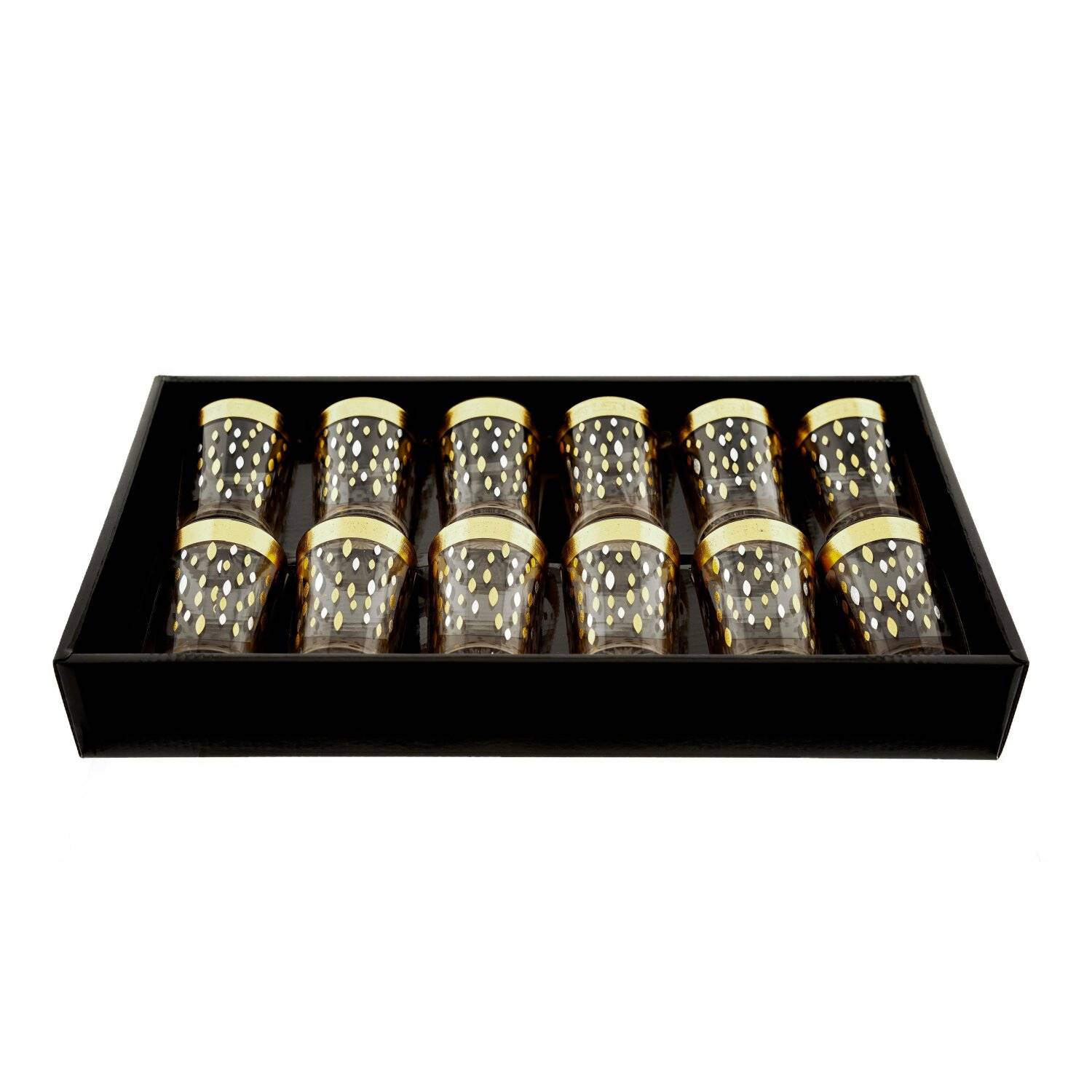 Almina 12 Tlg. Gläser-Set ca. 200 ml Transparent mit silbernen und goldenen Details Punktemotiv