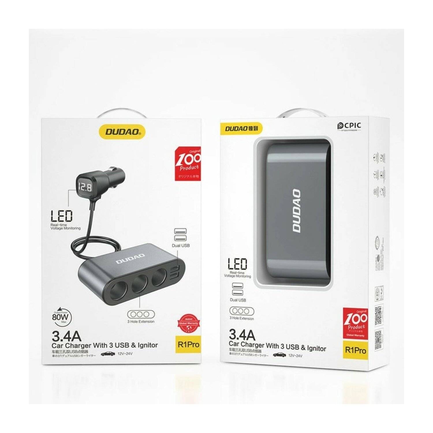 Dudao Autoladegerät 2x USB / 3x Zigarettenanzünder-Splitter schwarz (R1Pro schwarz)