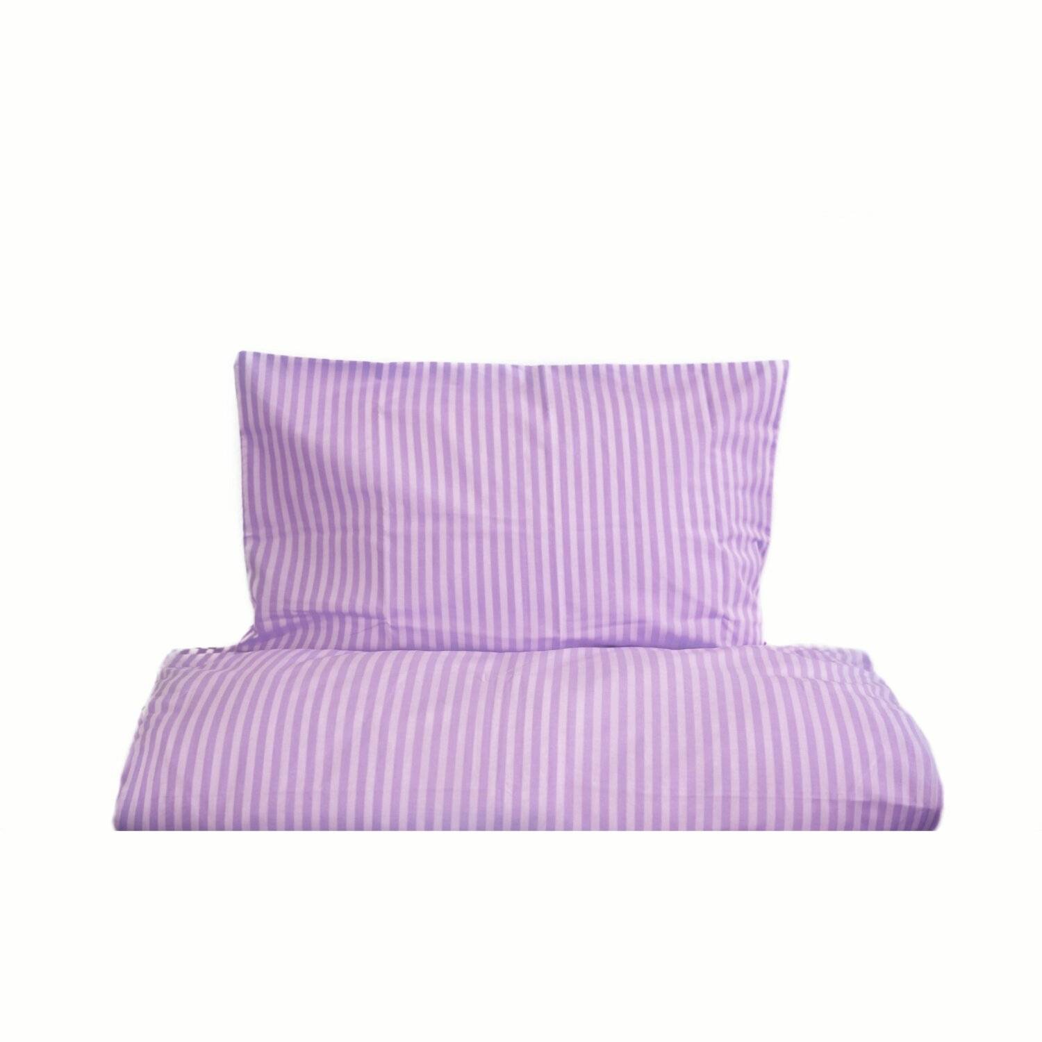 Gestreifte Bettwäsche mit Reißverschluss 155x220 cm, Kissenbezug 80x80 cm Lila