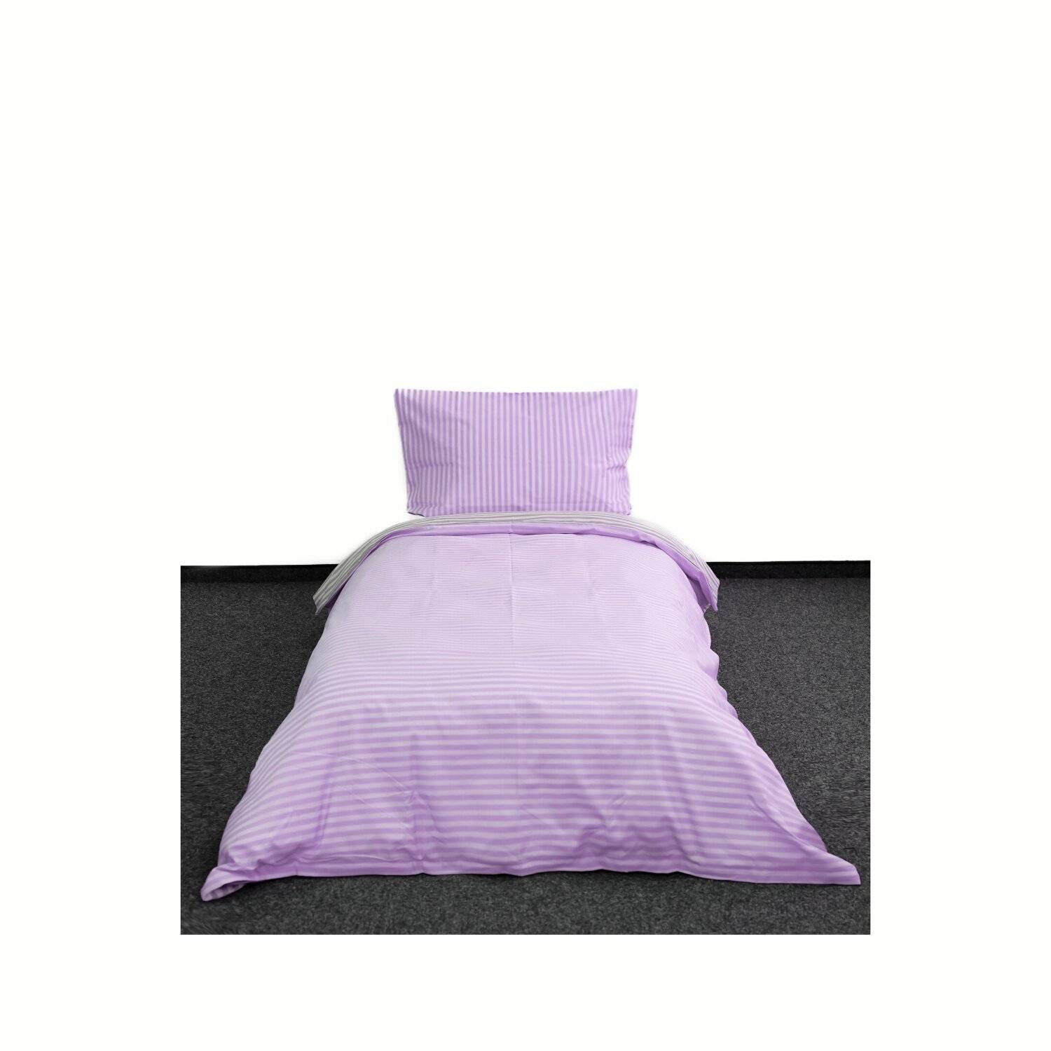 Gestreifte Bettwäsche mit Reißverschluss 155x220 cm, Kissenbezug 80x80 cm Lila