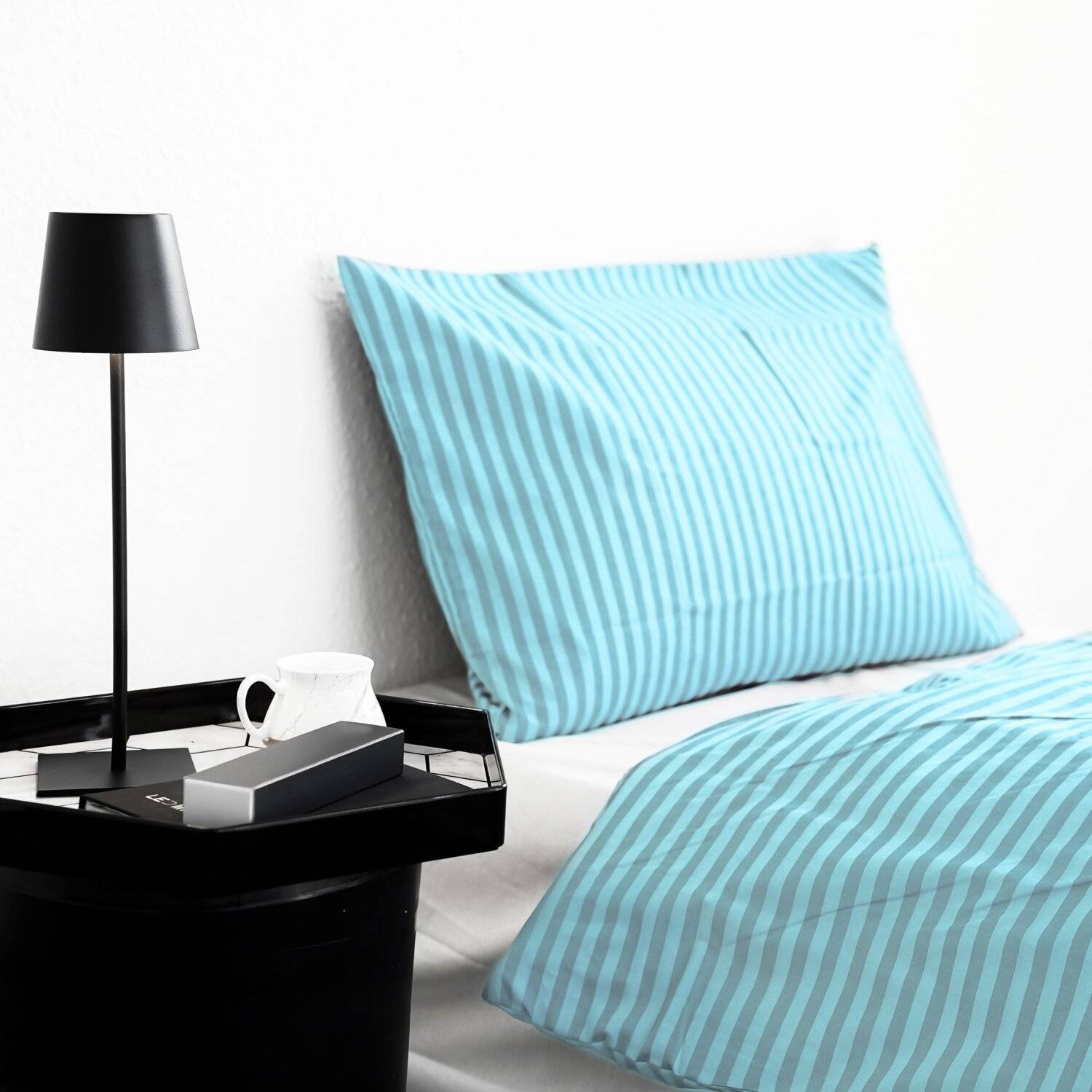 Gestreifte Bettwäsche mit Reißverschluss 155x220 cm, Kissenbezug 80x80 cm Petrol