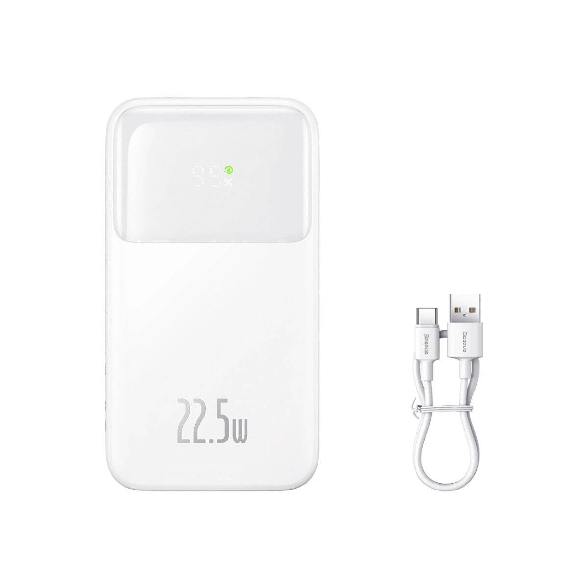 Baseus Comet Series Powerbank mit Display 10000 mAh 22,5 W + USB-A – USB-C-Kabel 0,3 m Weiß
