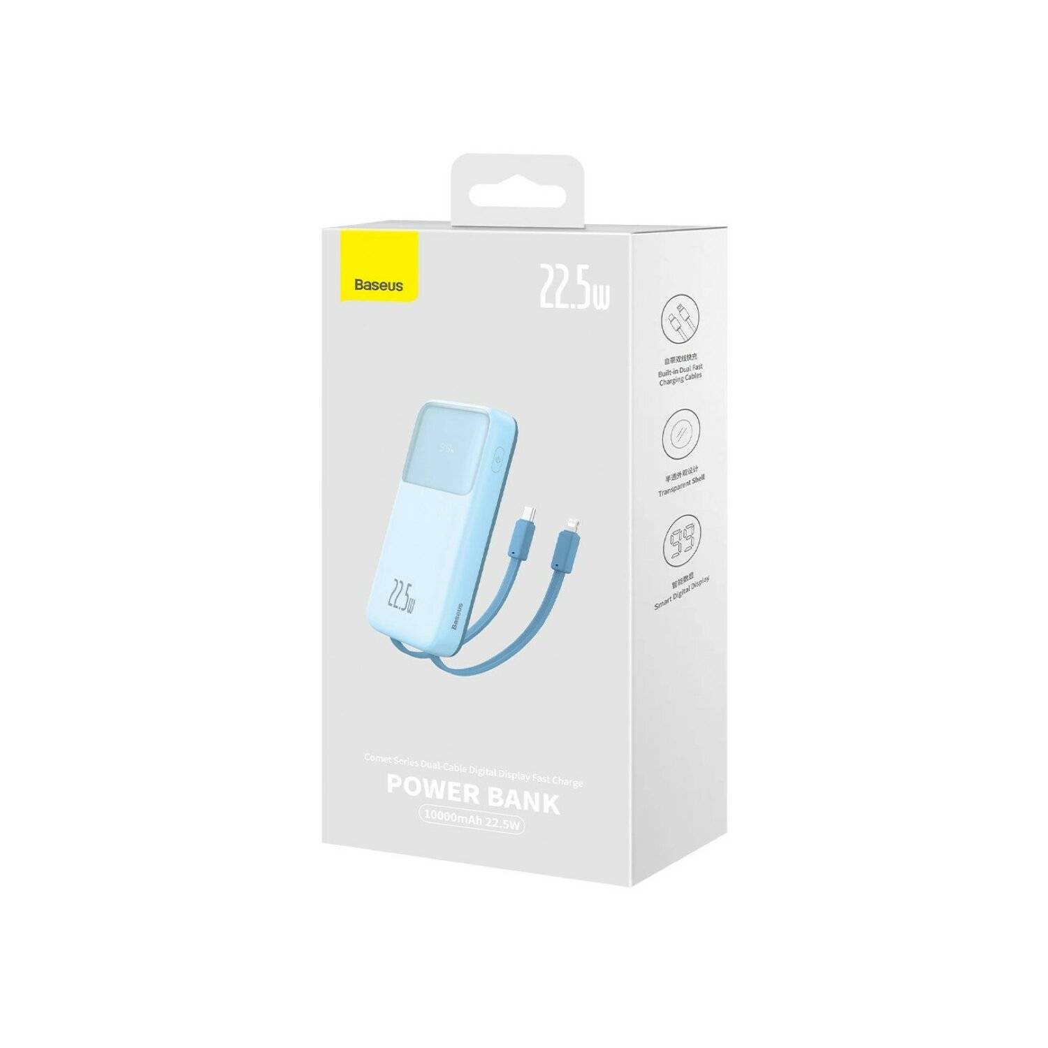 Baseus Comet Series Powerbank mit Display 10000 mAh 22,5 W + USB-A – USB-C-Kabel 0,3 m Blau