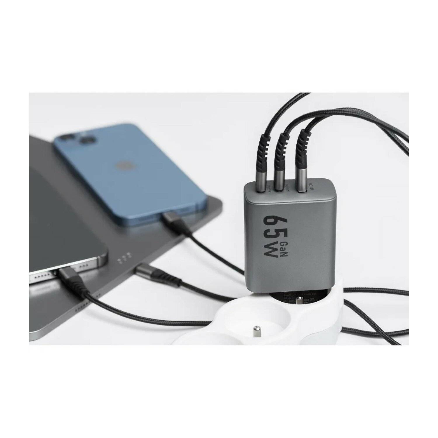 Forcell F-Energy Ladegerät mit 2x USB C und USB A Buchsen - 4A 65W mit PD und Quick Charge 4.0 Funktion