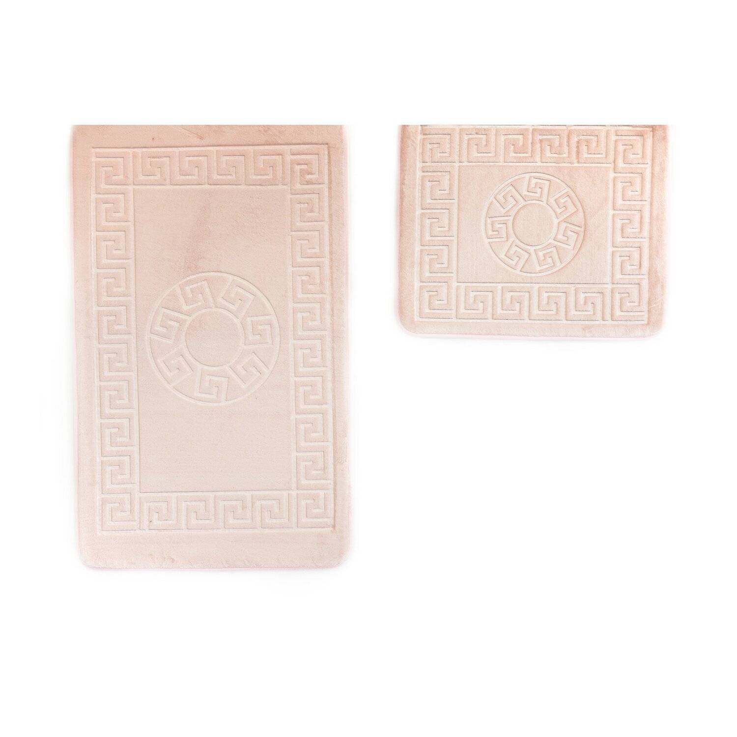 Almina 2 Teiliges Bademattenset aus Polyester mit Muster Waschbar und Rutschfest Rosa