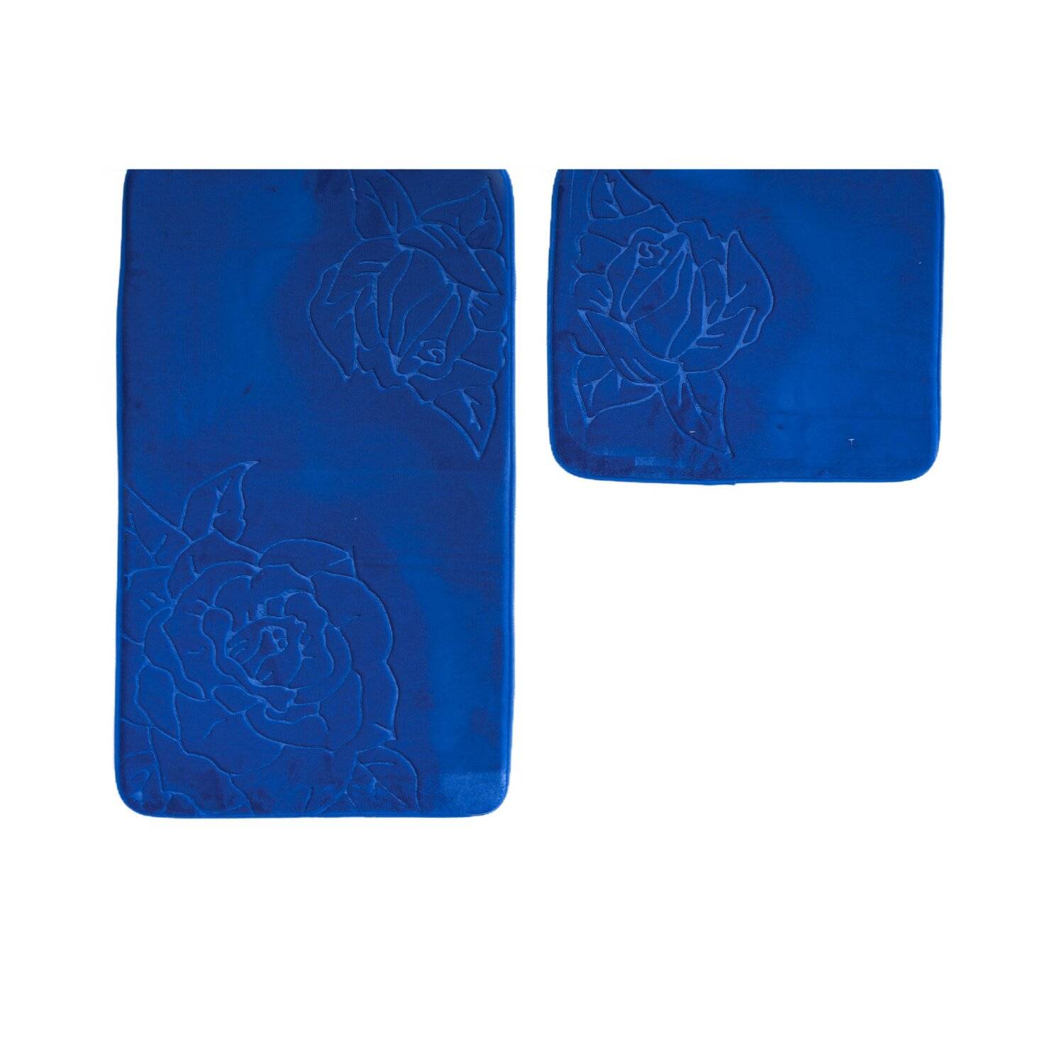 Almina Premium 2 teiliges Bademattenset aus Polyester Rutschfest Waschbar mit Rosenmotiv Dunkelblau