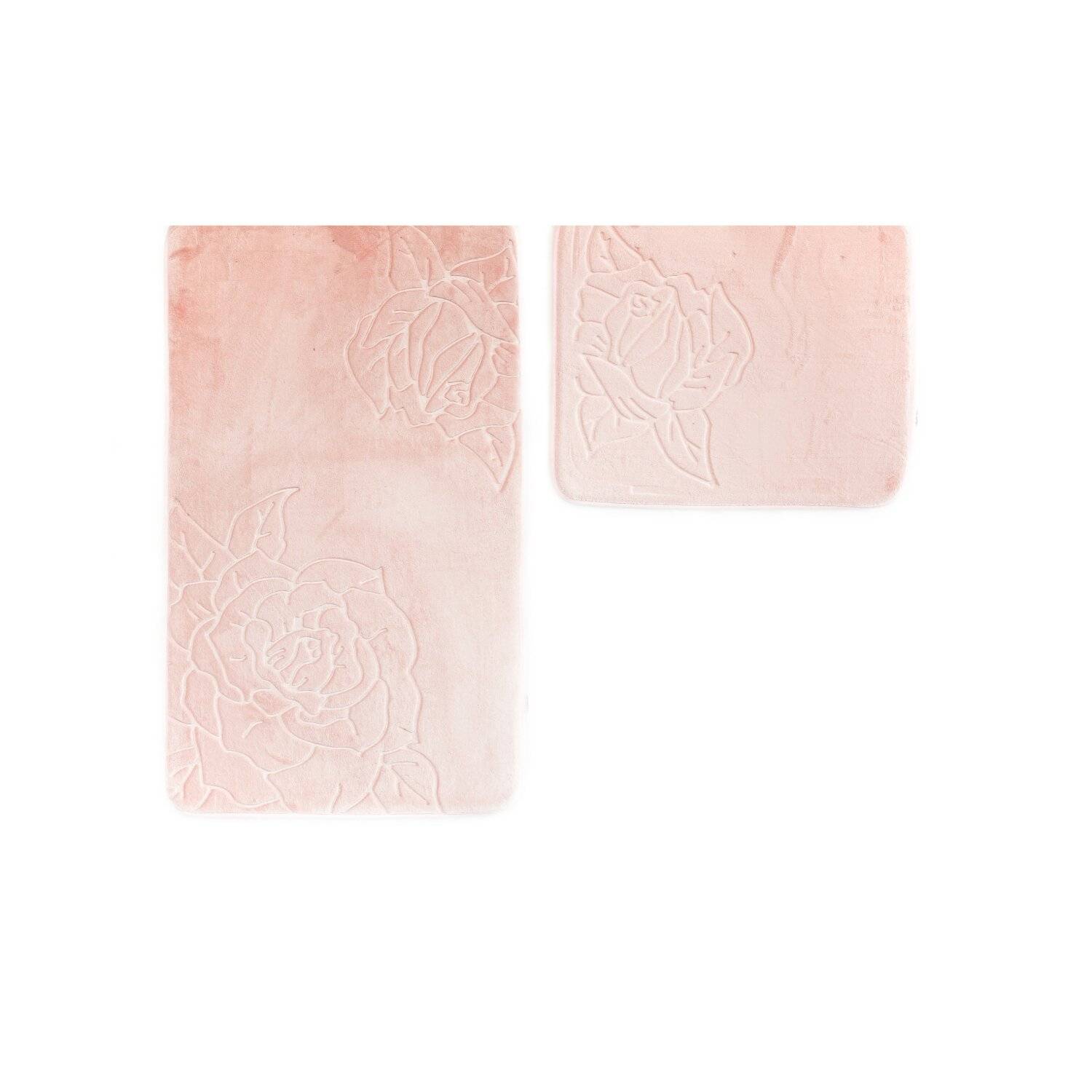 Almina Premium 2 teiliges Bademattenset aus Polyester Rutschfest Waschbar mit Rosenmotiv Rosa