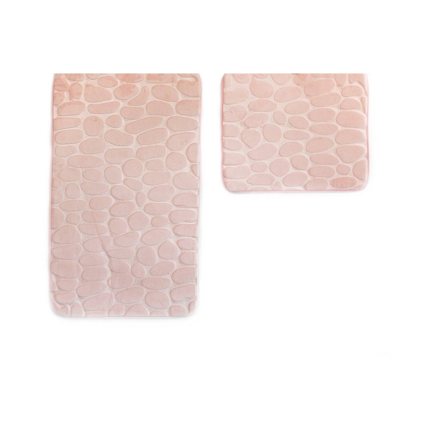 Almina Premium 2 teiliges Bademattenset aus Polyester Rutschfest Waschbar mit Steinmotiv Rosa