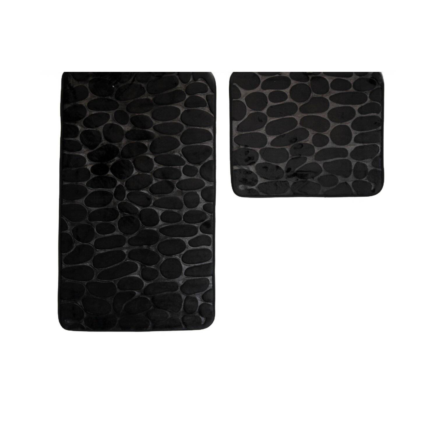 Almina Premium 2 teiliges Bademattenset aus Polyester Rutschfest Waschbar mit Steinmotiv Schwarz